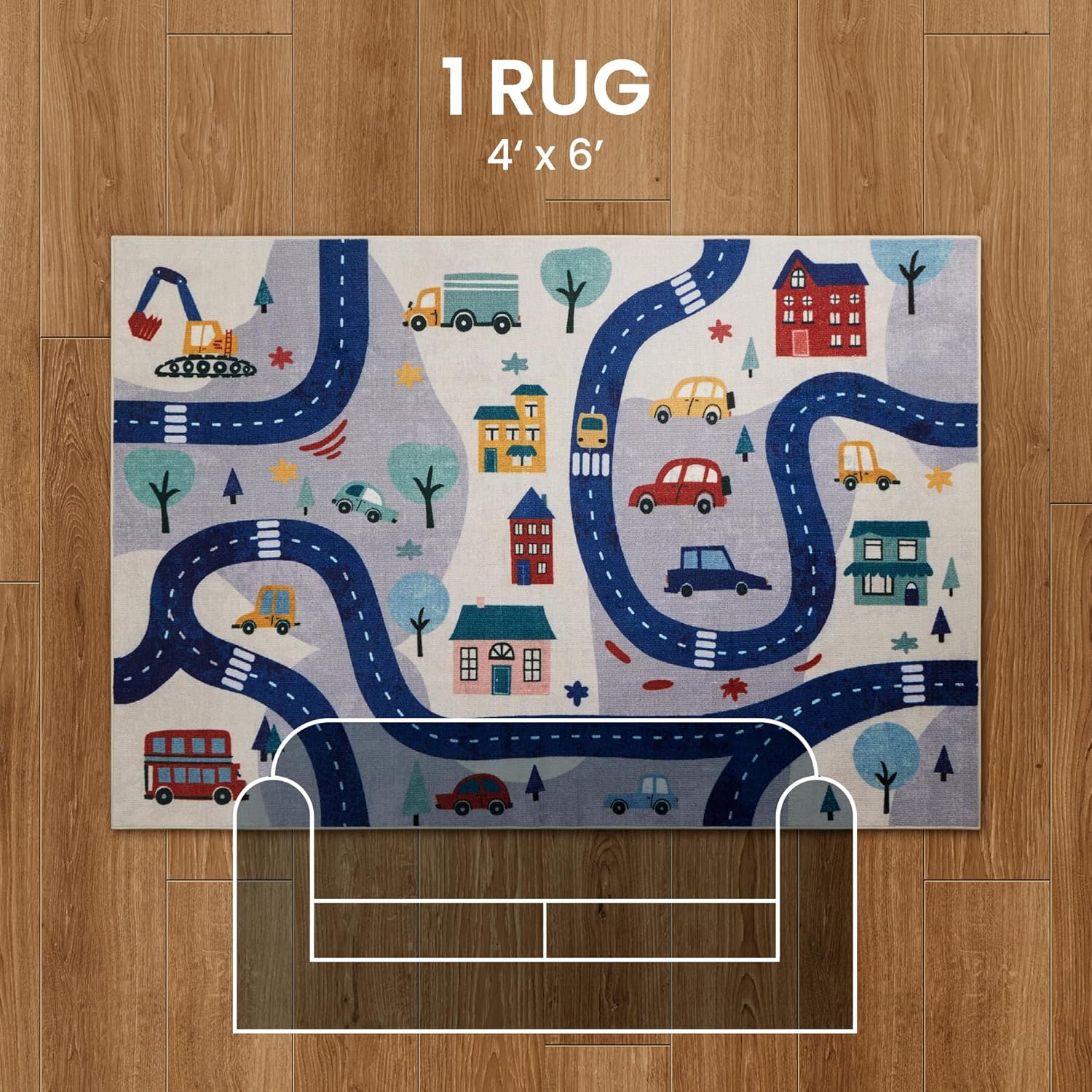Machine Washable Non Slip Kids Rugs for Living Room & Bedroom - City View