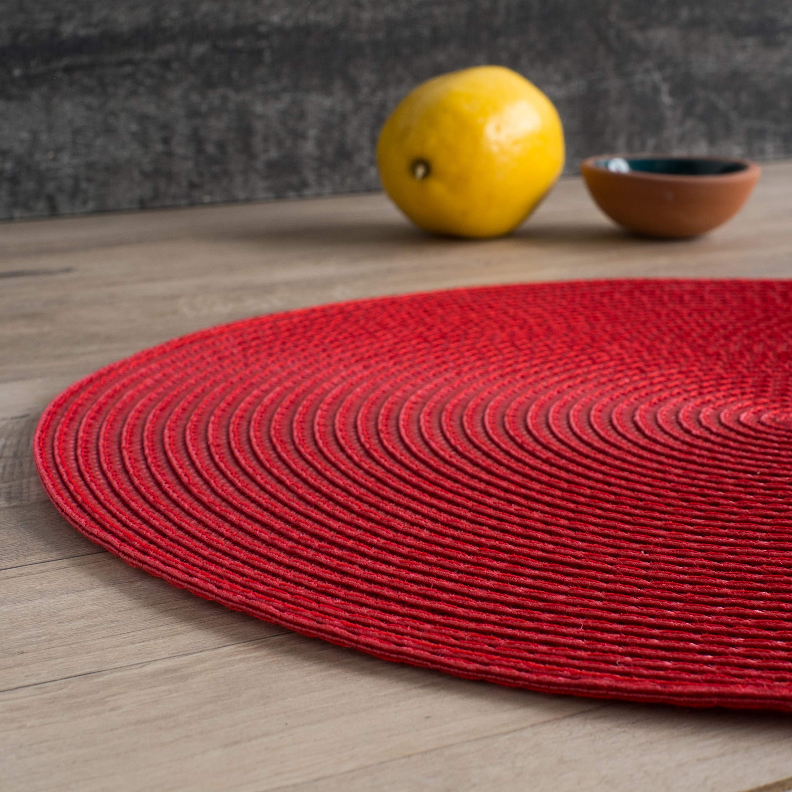 Now Designs Disko Round Placemats, Chili, Set Of 4, 15 Inches