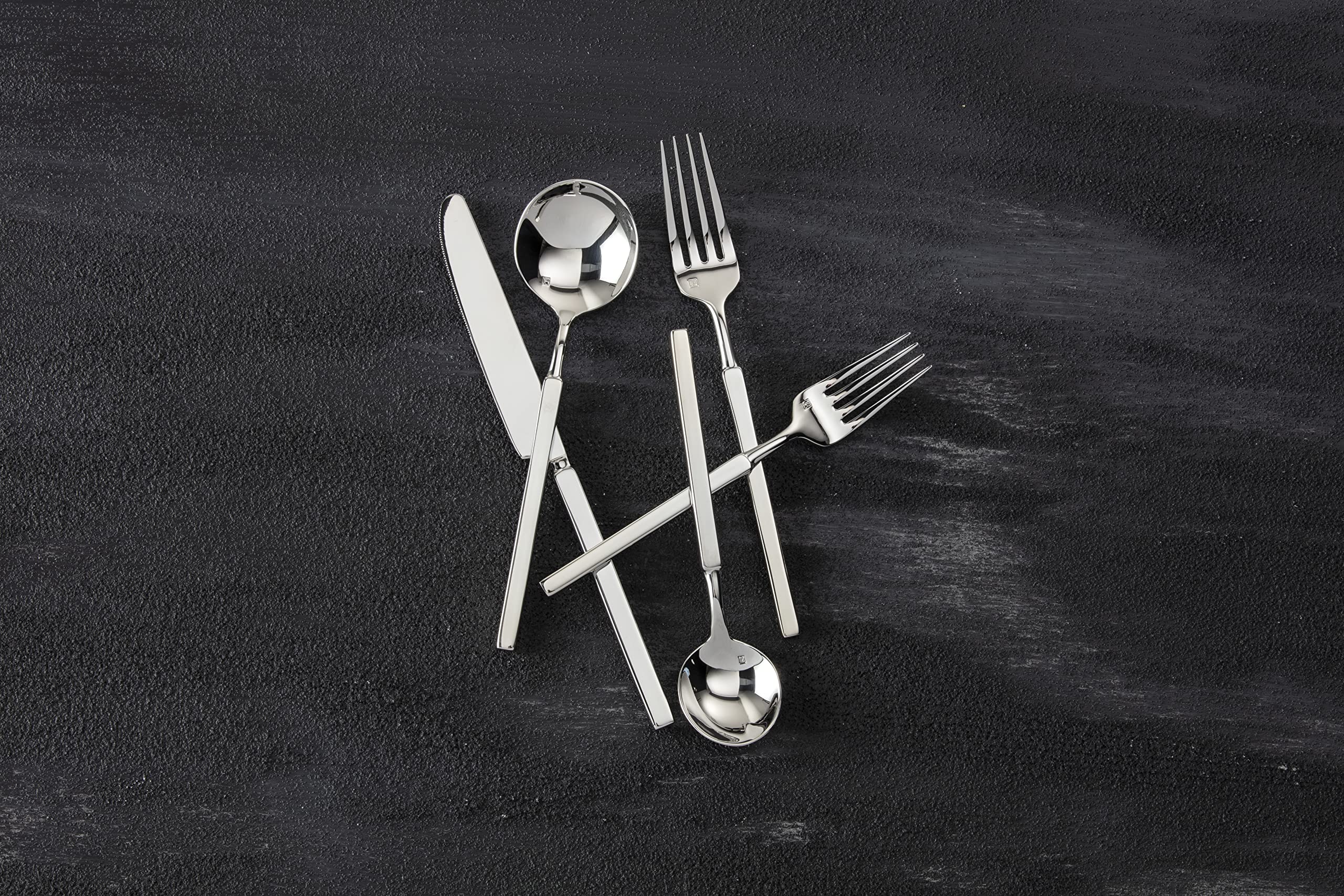 Fortessa Jaxson 18/10 Stainless Steel Flatware, Mirrored Stainless Steel, 5 Piece Place Setting Service For 1