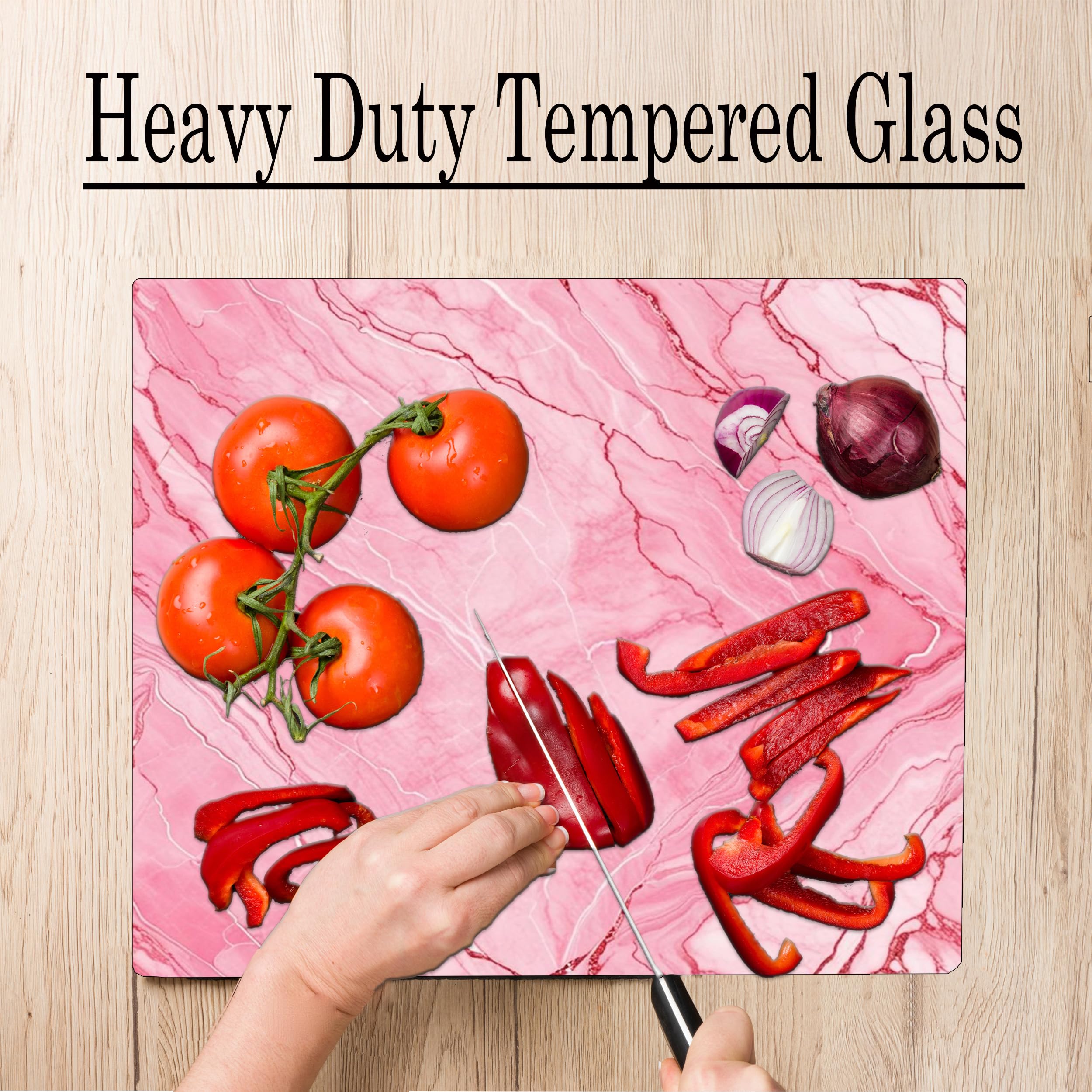 Pink White Marble Kitchen Glass Cutting Board Ocean Decorative Gift Marbled Granite Stone Rock Gift For Her Mom Wife (Pink 2)