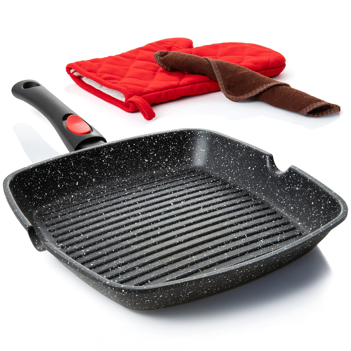 Moss & Stone Square Grill Pan For Indoor Cooking, Die Casting Aluminum Grill Pan, Removable Handle Nonstick Stove Top Grill Pan