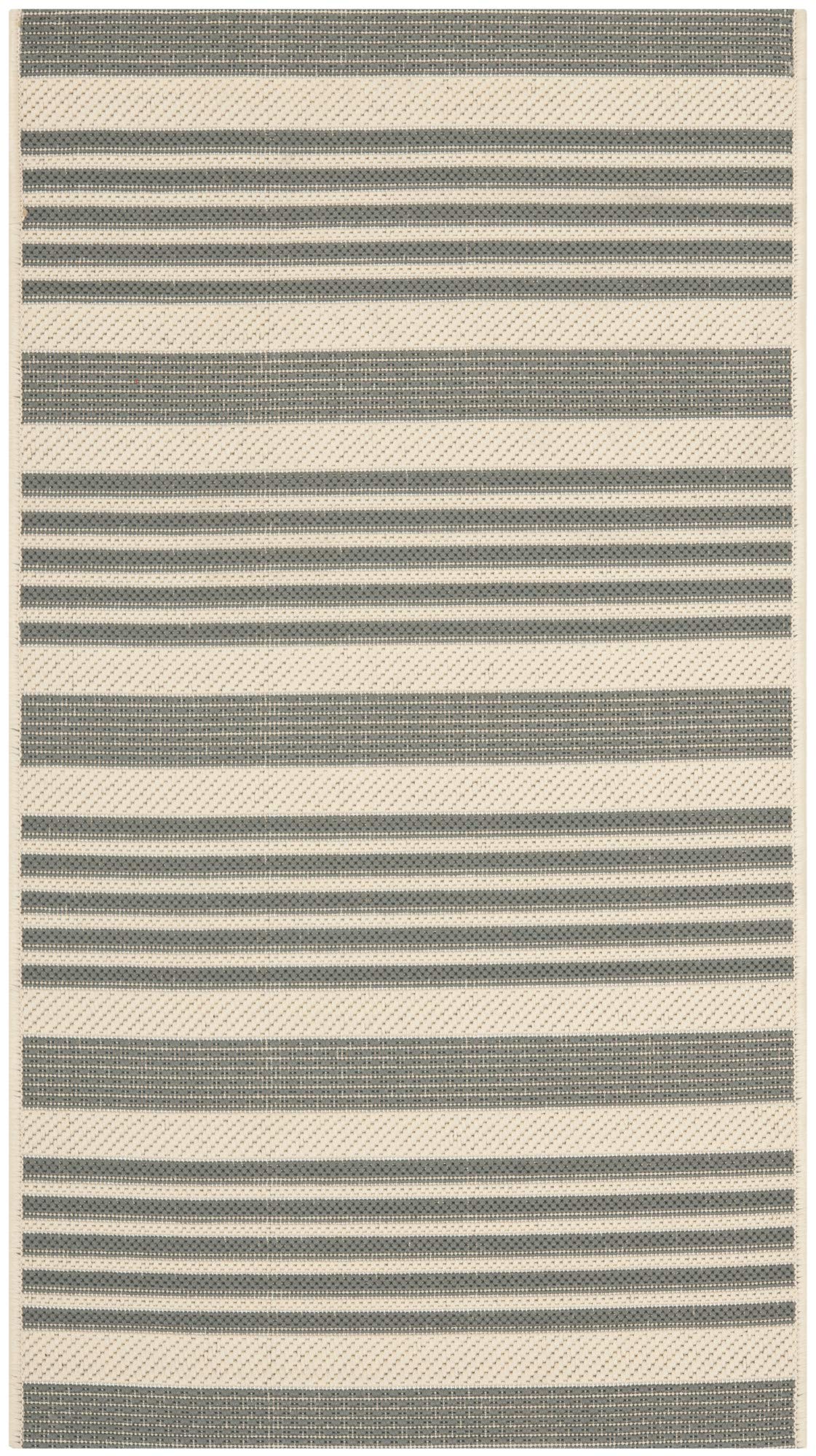 SAFAVIEH Courtyard Collection Accent Rug - 27 x 5, Grey & Bone, Stripe Design, Non-Shedding & Easy Care, Indoor/Outdoor & Wash