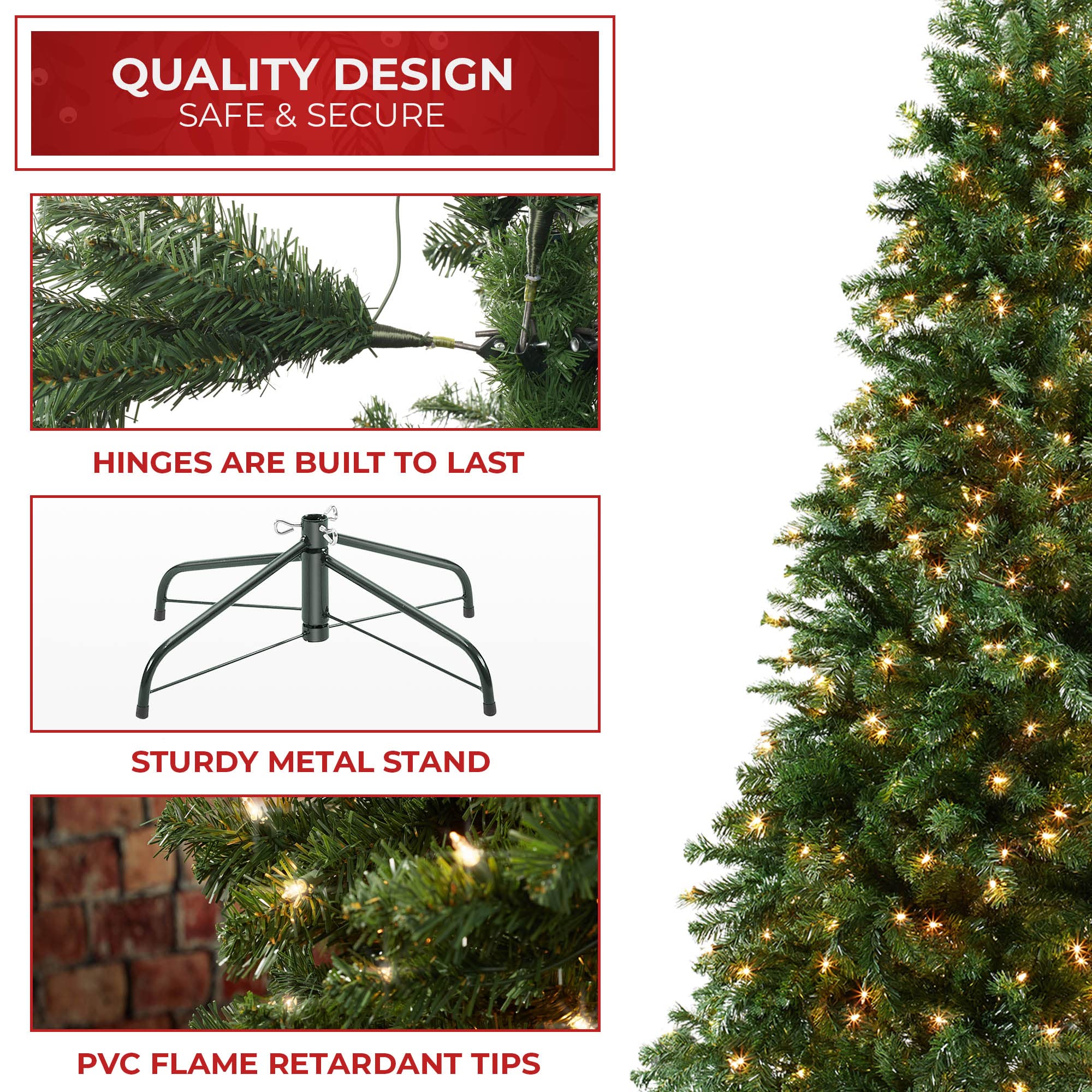 Casafield 9FT Realistic Pre-Lit Green Spruce Artificial Holiday Christmas Tree with Sturdy Metal Stand