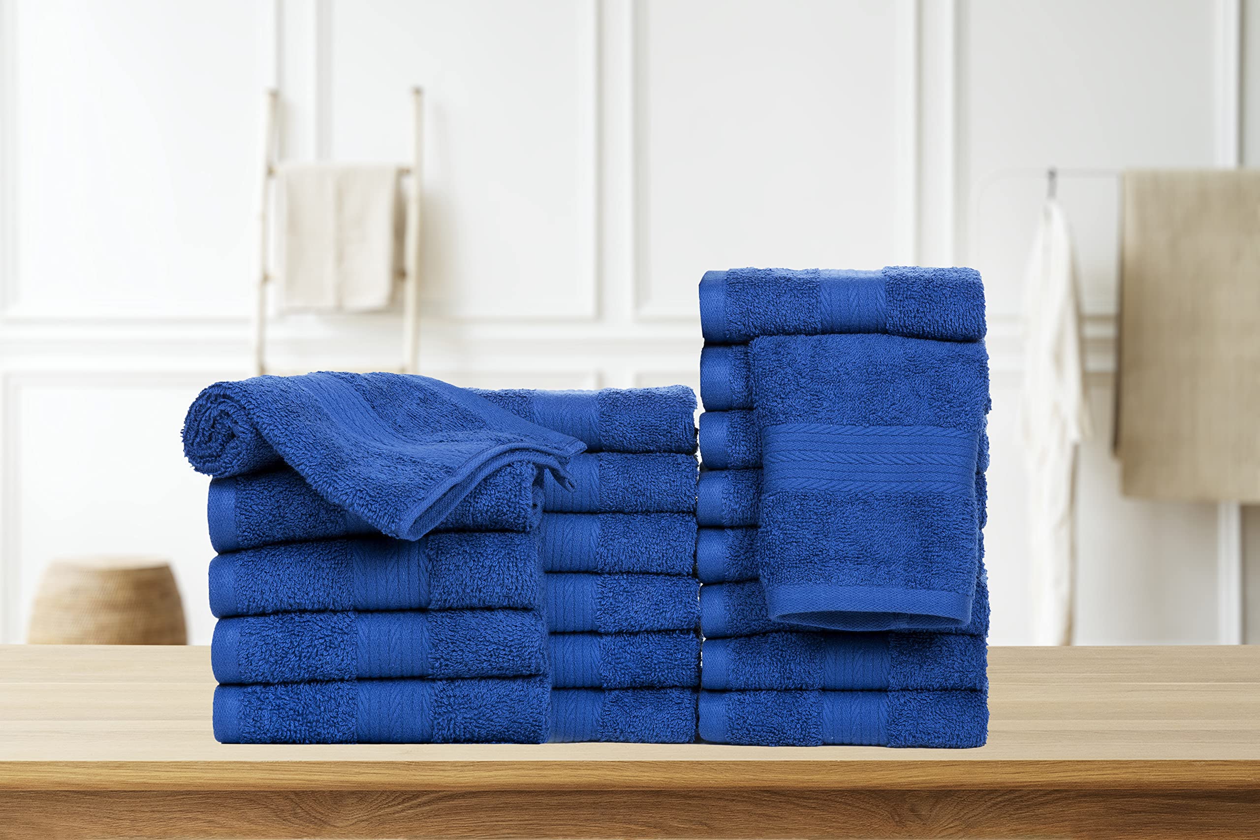 Ample Decor Wash Cloths, 600 Gsm 100% Cotton Soft Absorbent Ideal For Bathroom, Pool, Spa-20Pcs Navy