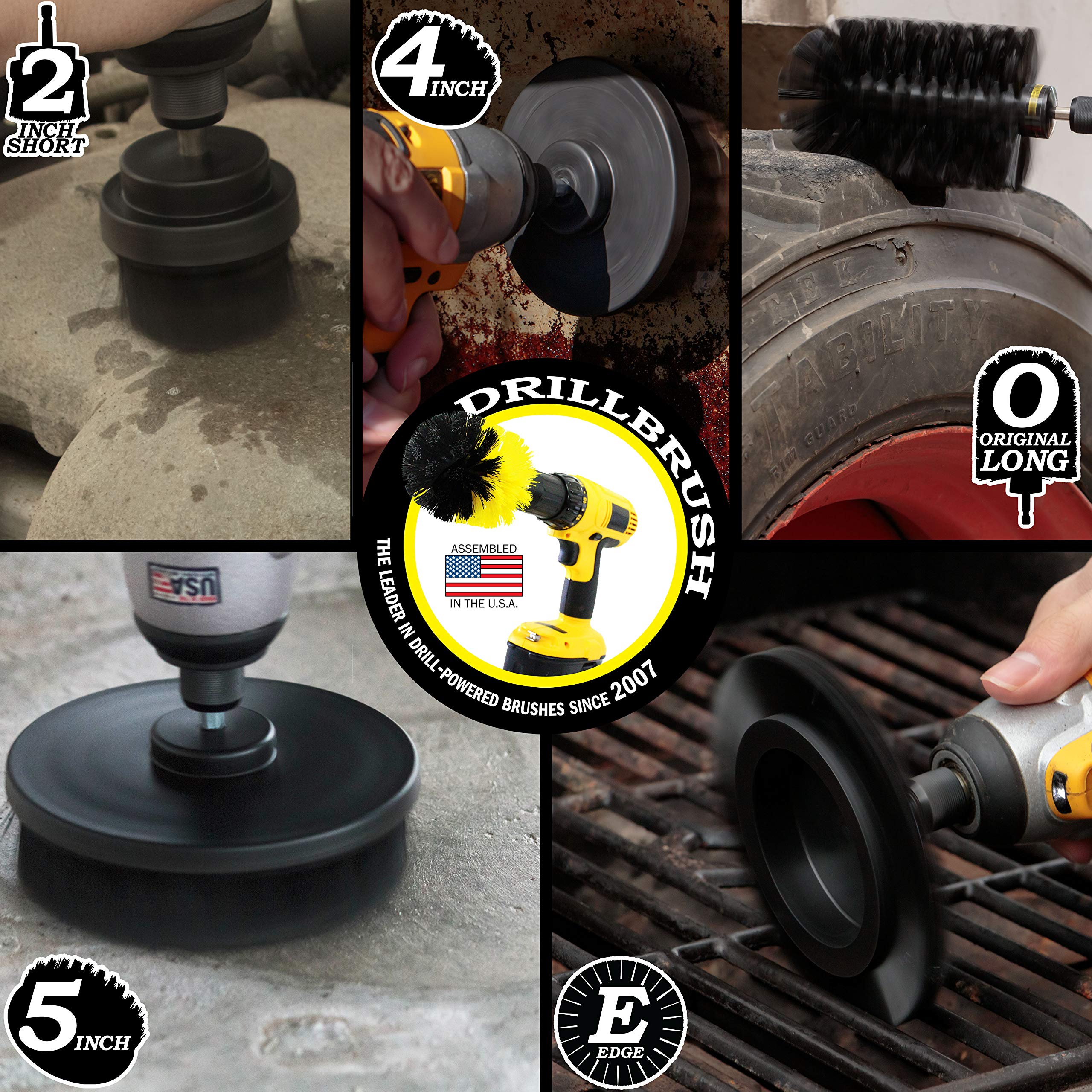Drill Brush Power Scrubber By Useful Products - 5 Piece Black Drillbrush Ultra Stiff Cleaning Brush Set - Metal Brush For Drill