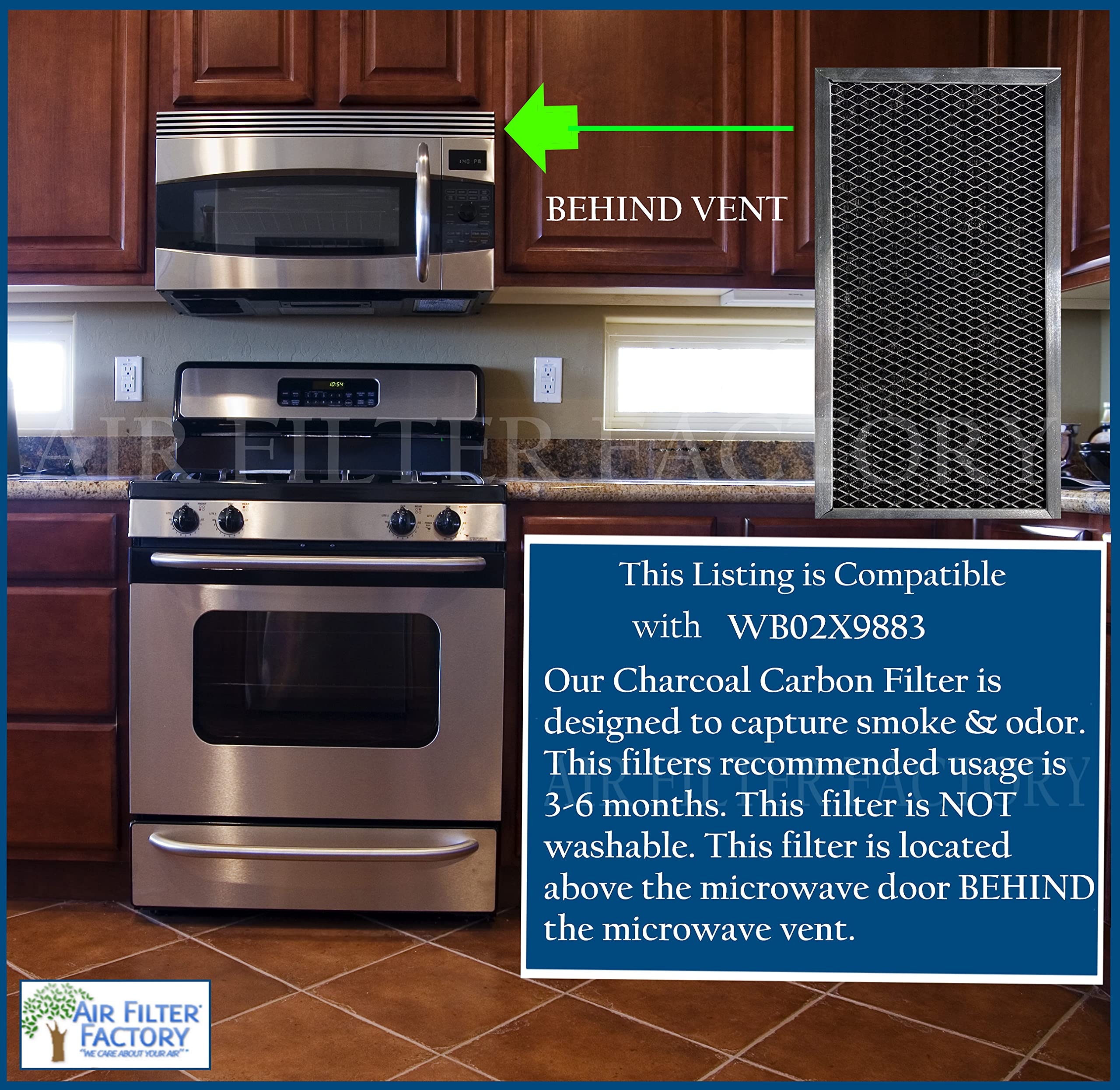 2-Pack Air Filter Factory Replacement For Ge Wb02X9883 Behind Vent Microwave Oven Charcoal Carbon Filters