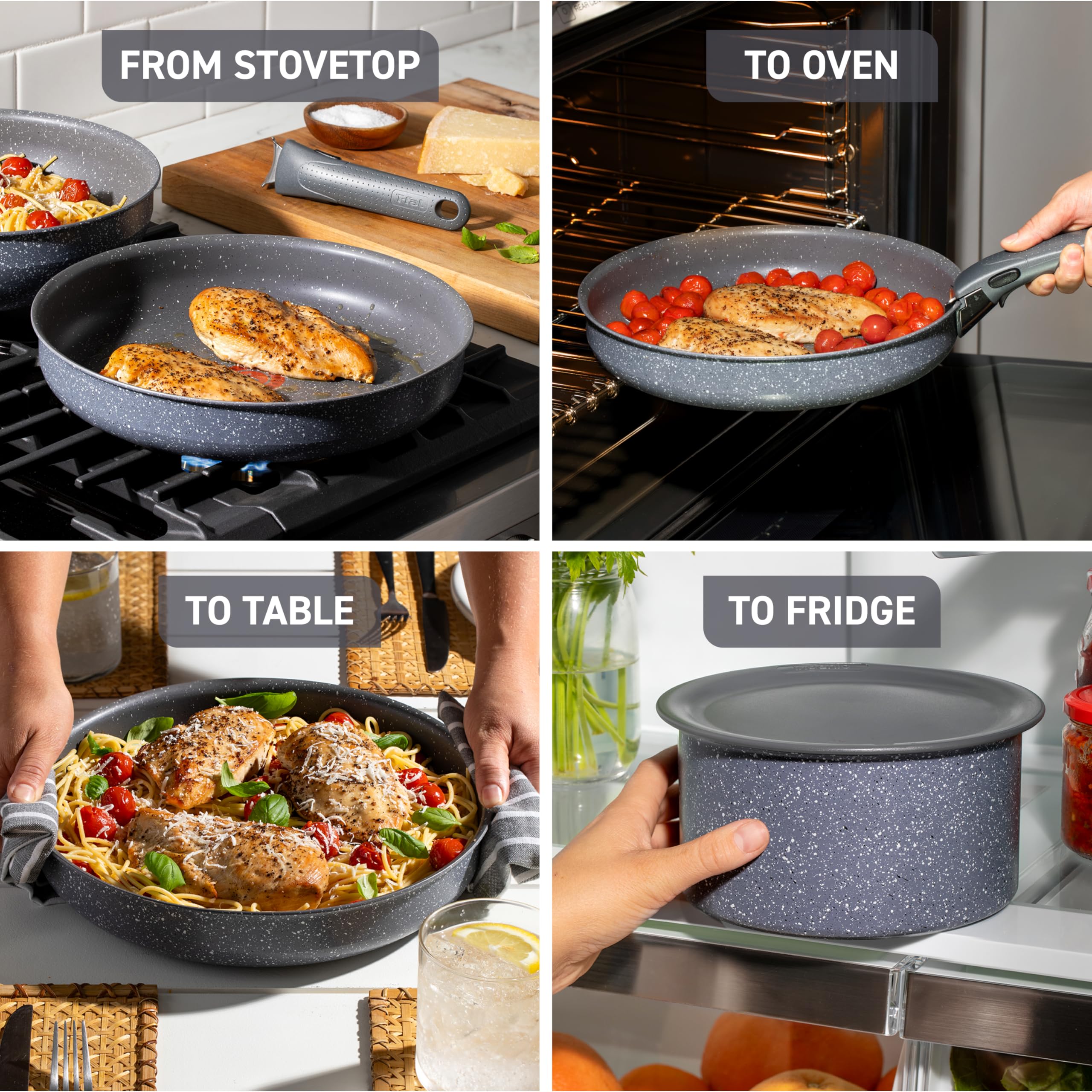 T-fal Ingenio Essentials Cookware Set with Detachable/Removable Handle 11 Piece, Granite Titanium Non Stick, Oven Broiler Safe 5