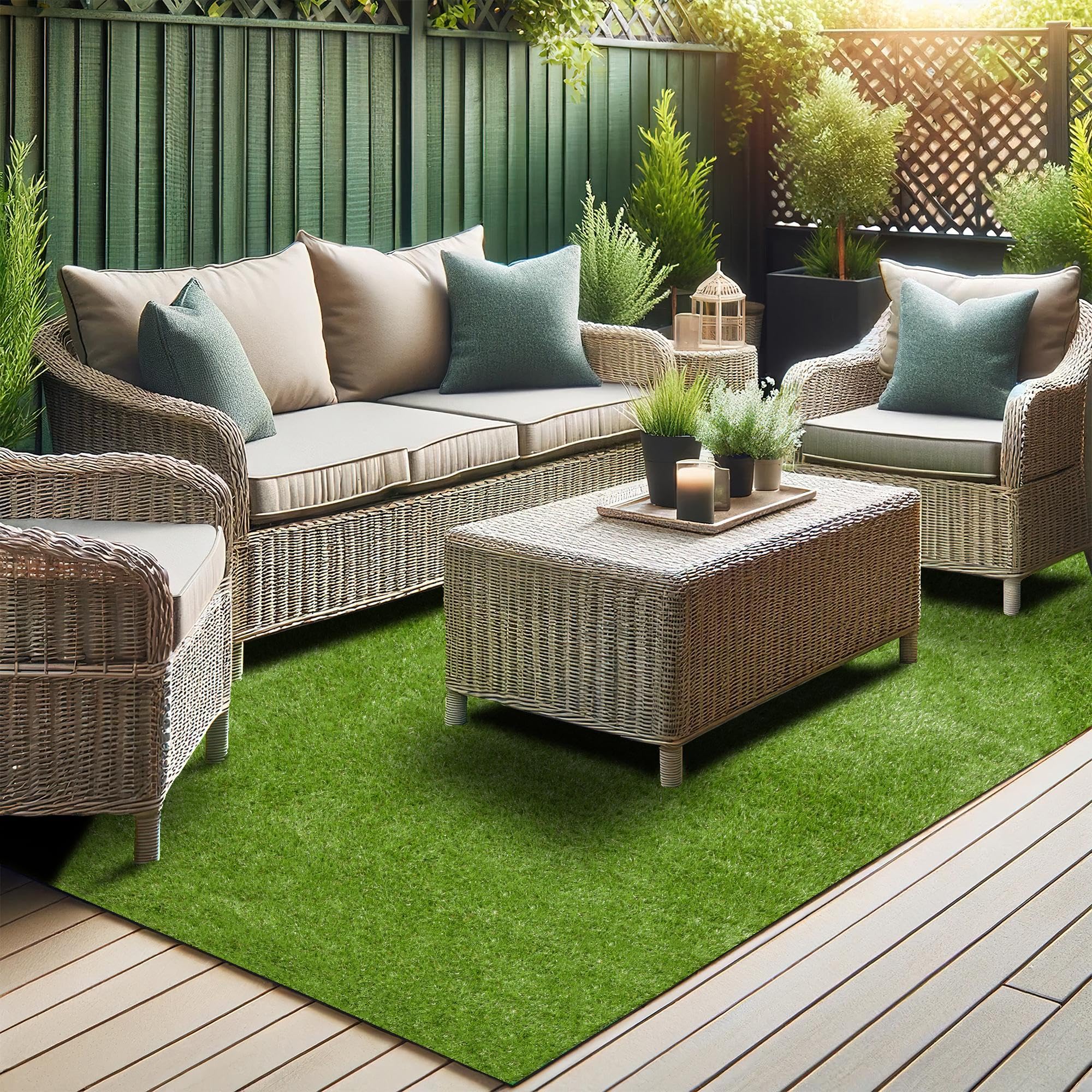 Sweet Home Stores Waterproof Solid Grass DesignIndoor/Outdoor 7x23 Modern Outdoor Artificial Grass Runner Rug for Backyard, Pati