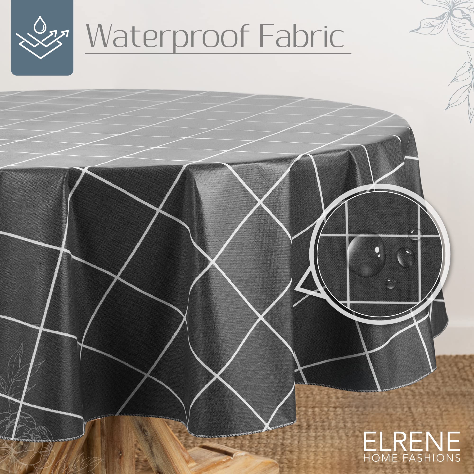 Elrene Home Fashions Windowpane Plaid Water- And Stain-Resistant Vinyl Tablecloth With Flannel Backing, 70 Inches X 70 Inches, R
