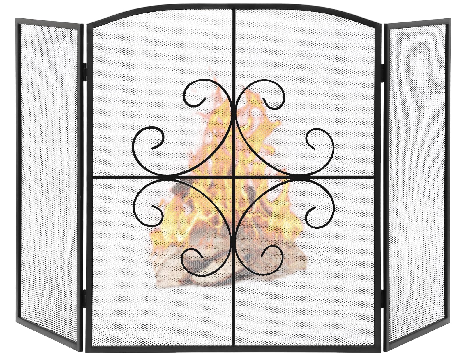 Gtongoko 3 Panel Fireplace Screen 48'' W X 29'' H Wrought Iron Decorative Fire Spark Guard Grate For Living Room Home Decor - Bl