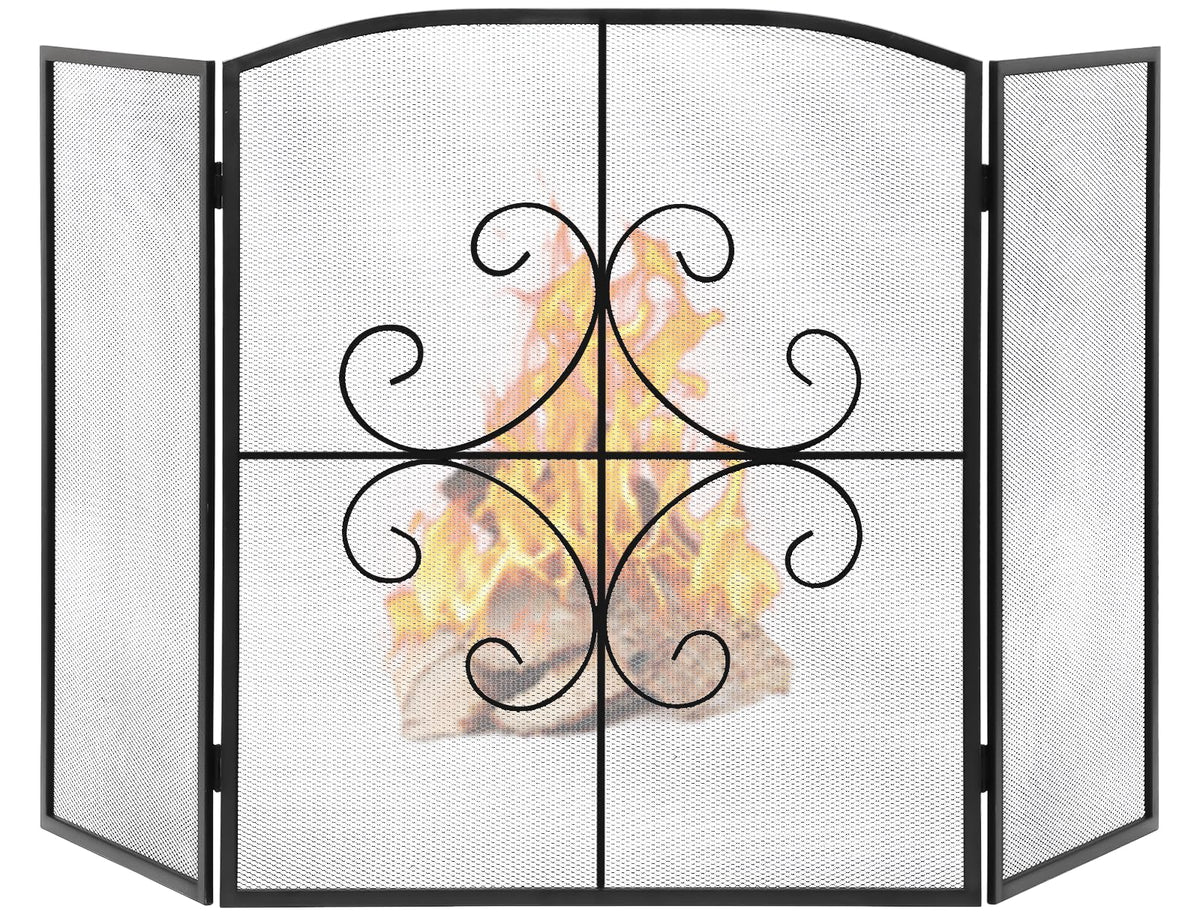 Gtongoko 3 Panel Fireplace Screen 48'' W X 29'' H Wrought Iron Decorative Fire Spark Guard Grate For Living Room Home Decor - Bl