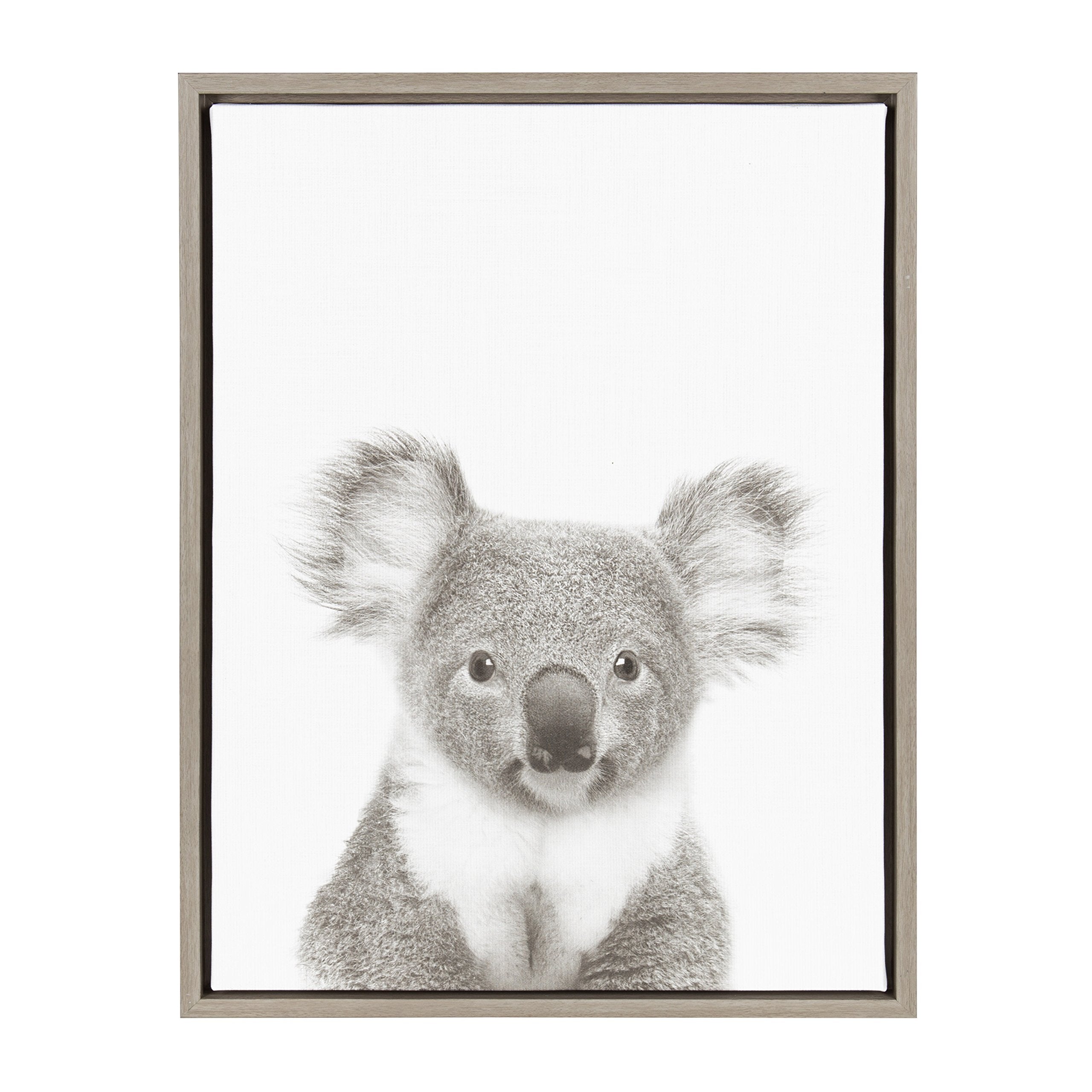 Kate And Laurel Sylvie Koala Black And White Portrait Framed Canvas Wall Art By Simon Te Tai, 18X24 Gray