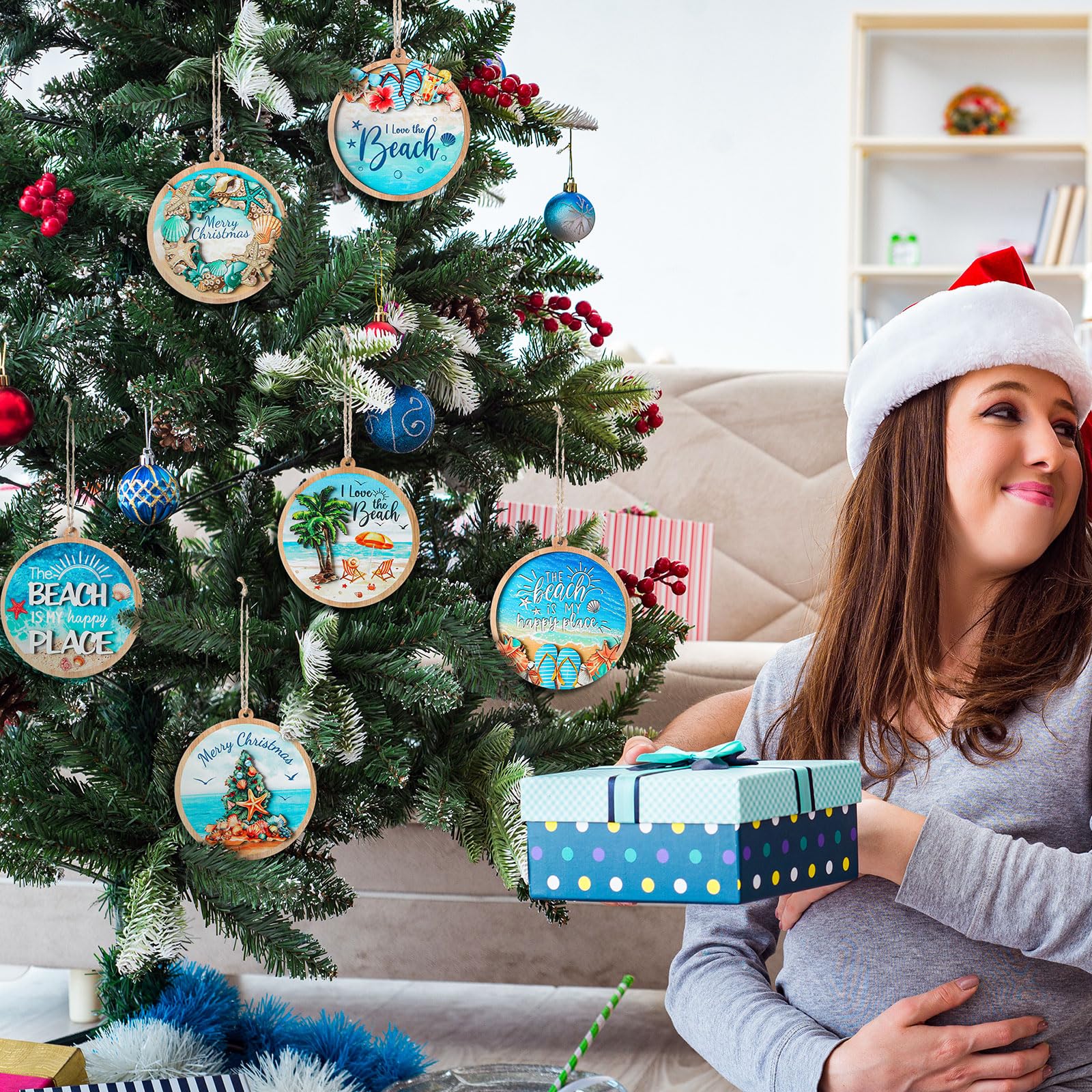 Shellwei 6 Pcs Beach Christmas Appreciation Gift for Teacher Friend Coworker BFF Bestie Colleagues White Elephant Gift with Orga