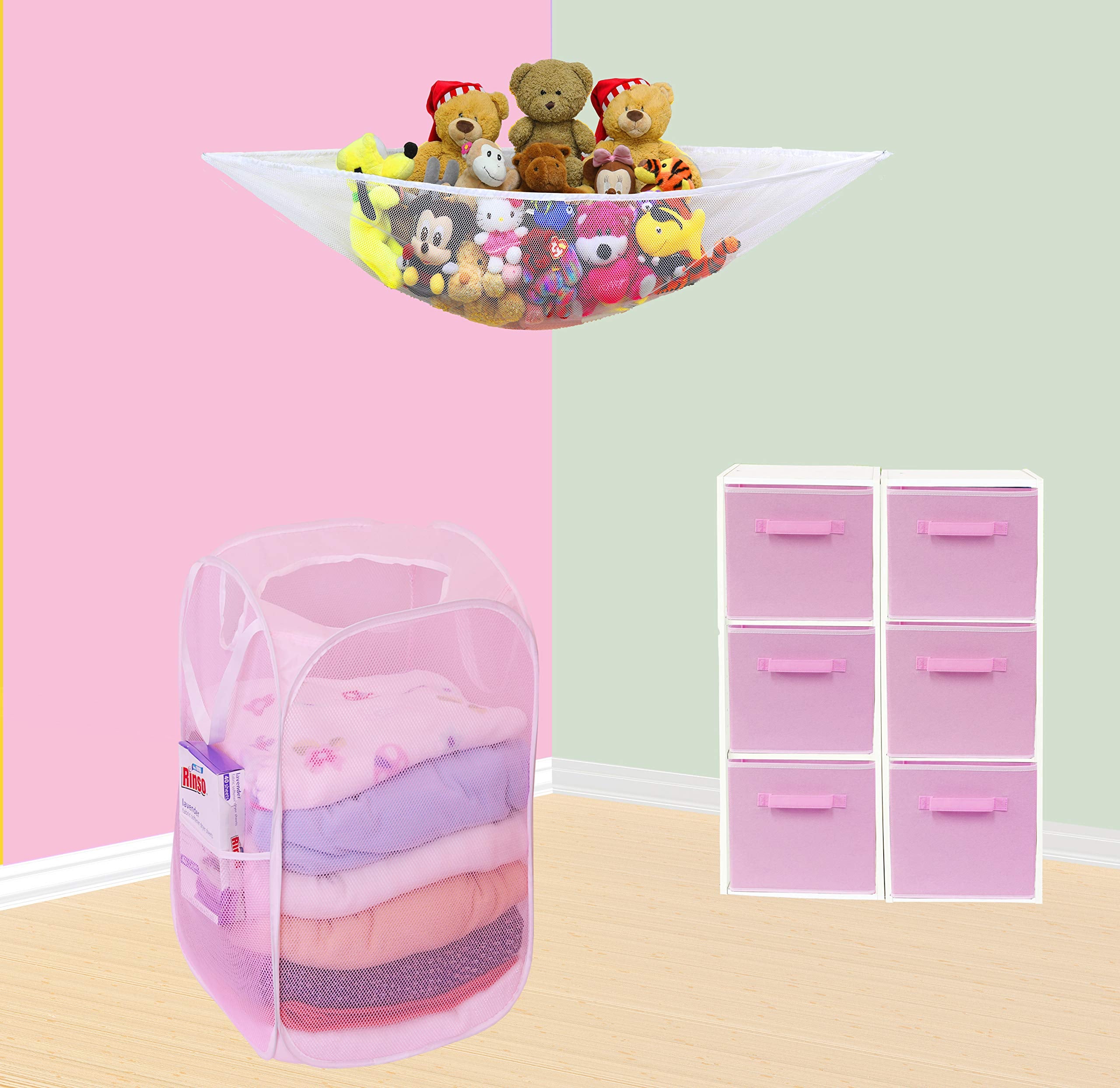 2 Pack - SimpleHouseware Mesh Pop-Up Laundry Hamper Basket with Side Pocket  Pink