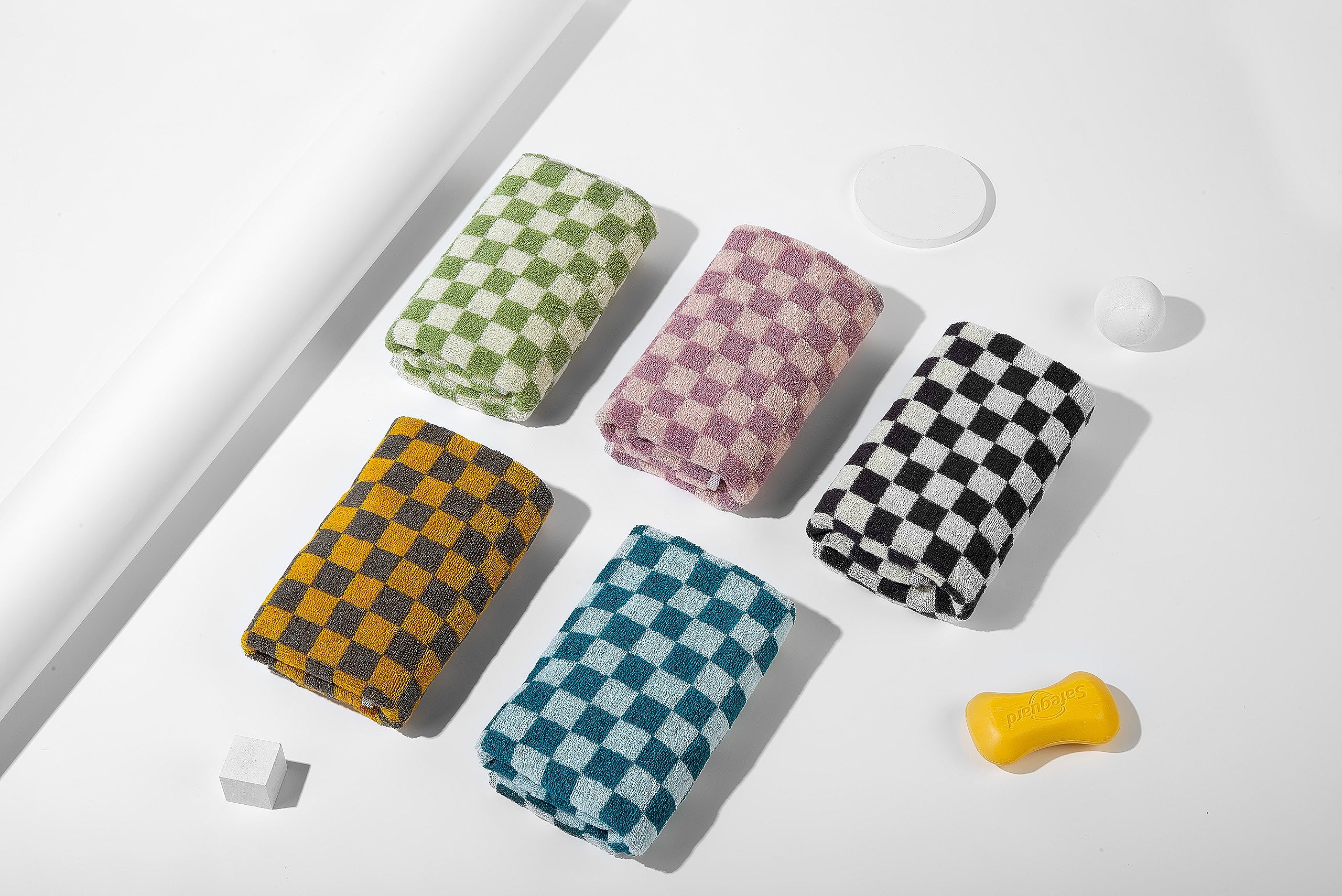 Madi-Cadi Luxurious Checkered Cotton Hand Towels Set Of 5 - Soft, Absorbent, And Decorative Checkered Design For Bathroom, Kitch