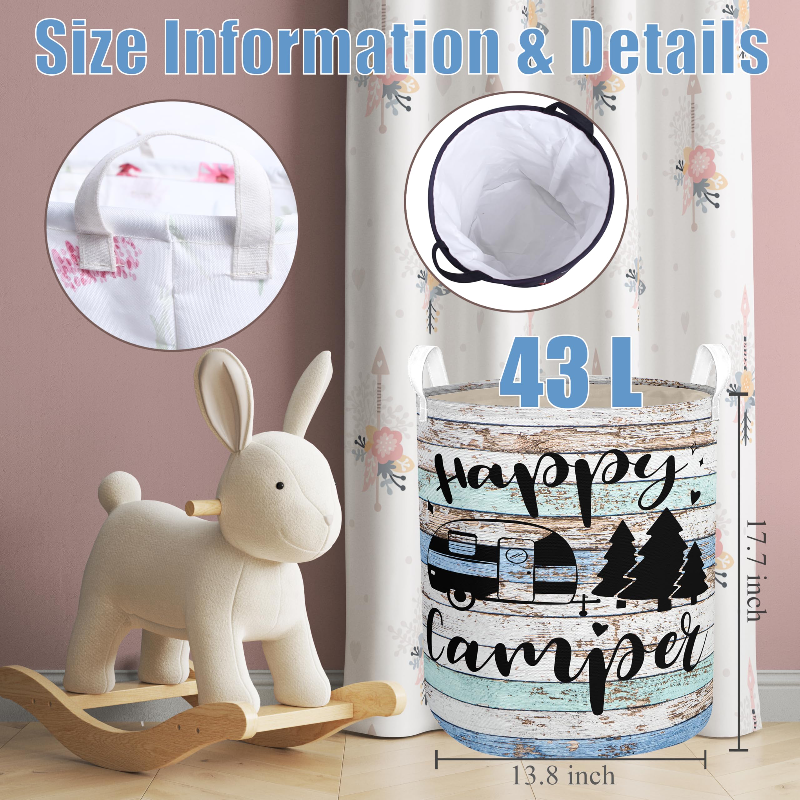 Happy Camping Laundry Basket Foldable With Handles Tote Bag Waterproof Oxford Cloth Blue Funny Laundry Hamper Clothes Storage Bu