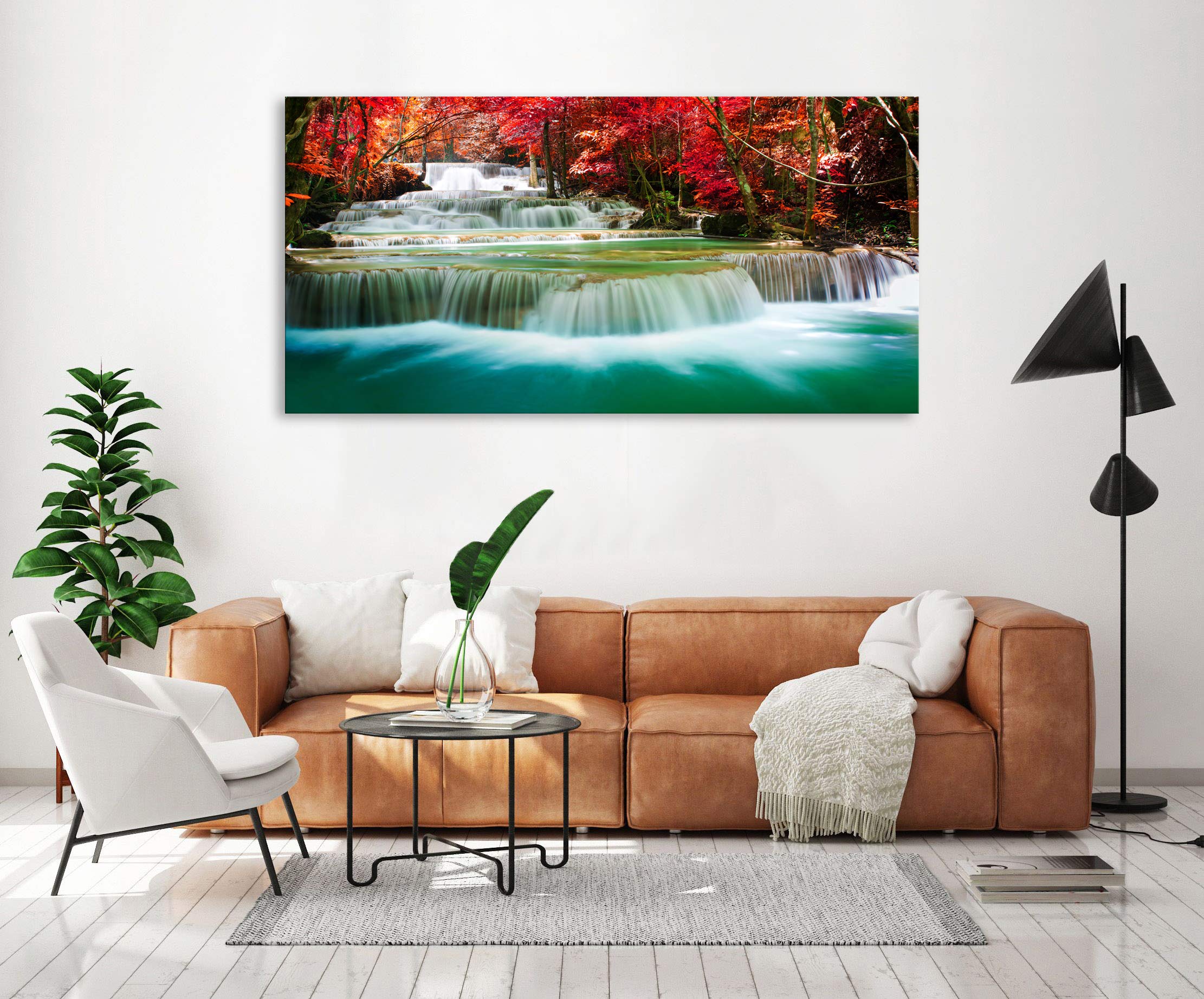 Cao Gen Decor Art-S05162 Wall Art 1 Pieces Waterfall Canvas Print Landscape Paintings Framed Red Trees Forest Canvas Falls Picture for Bedroom Living Room Office kitchen Home Decor Ready to Hang