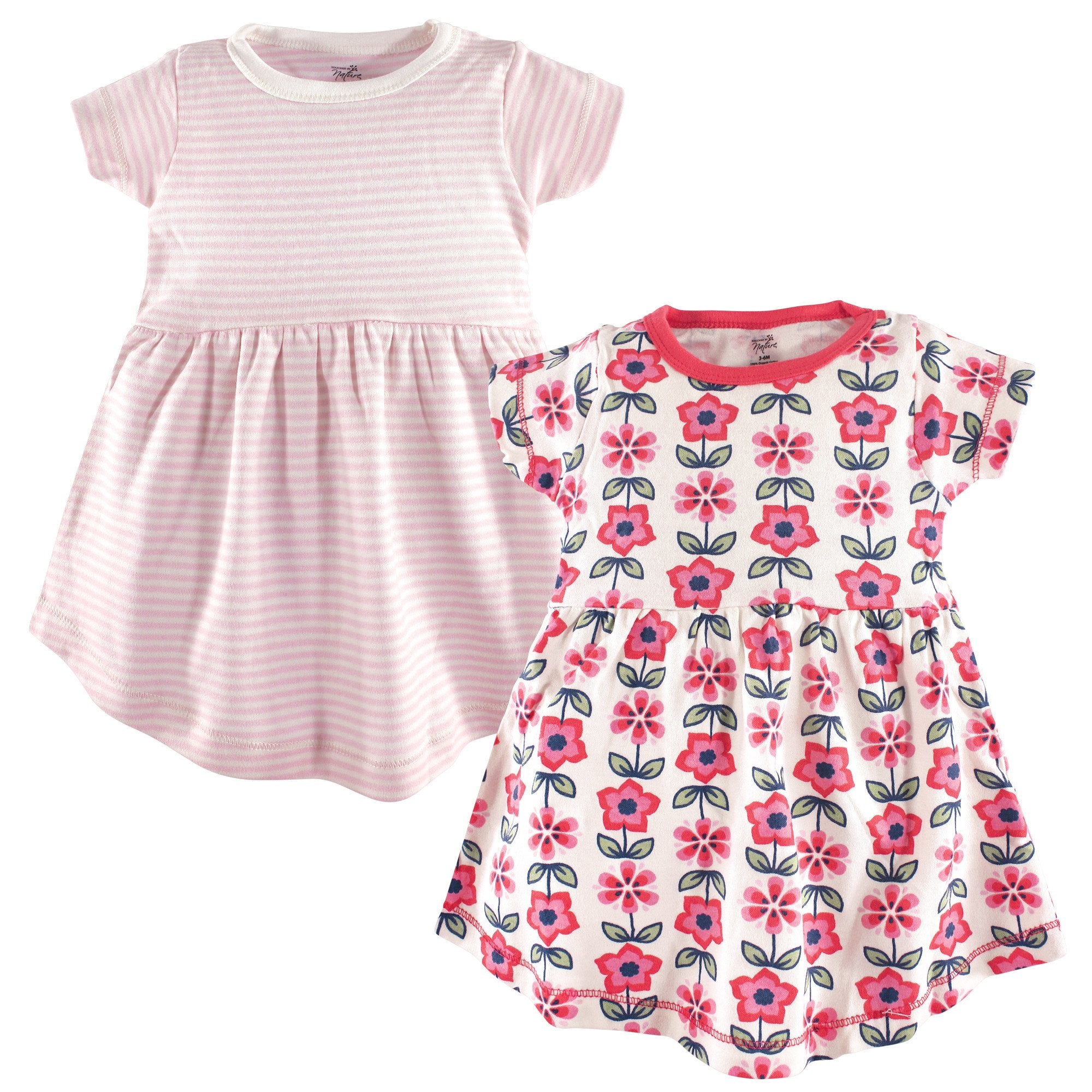 Touched By Nature Girls, Toddler, Baby And Womens Organic Cotton Short-Sleeve And Long-Sleeve Dresses, Flower Short Sleeve, 2 To