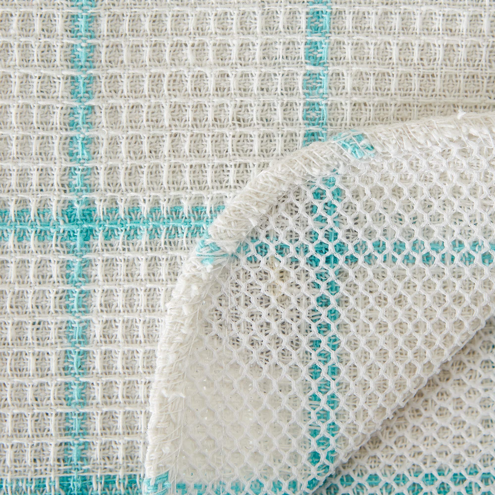 Dii Scrubber Dishcloths Collection Windowpane Dishrag Set, 12X12, White/Aqua Stripe, 6 Piece