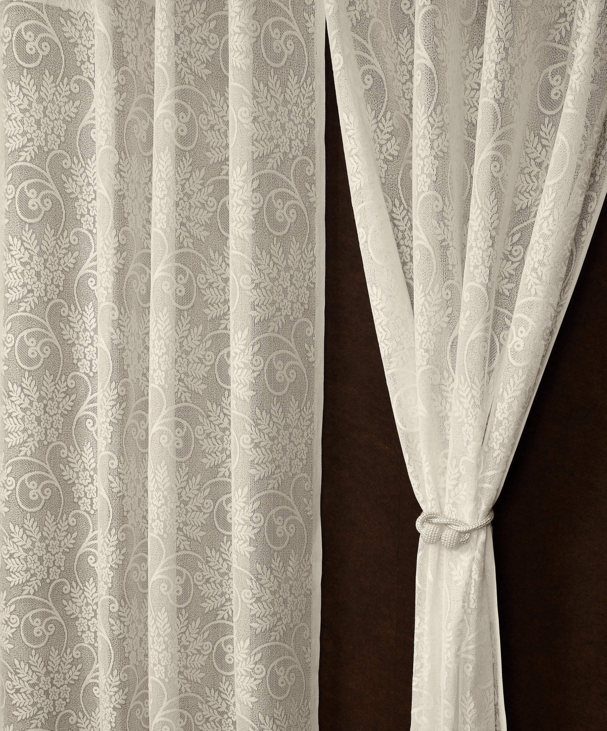 Fabrilia Floral Net Semi Sheer Grommet Curtains For Living Room/Bedroom, 7 Feet Door, Cream, Set Of 2