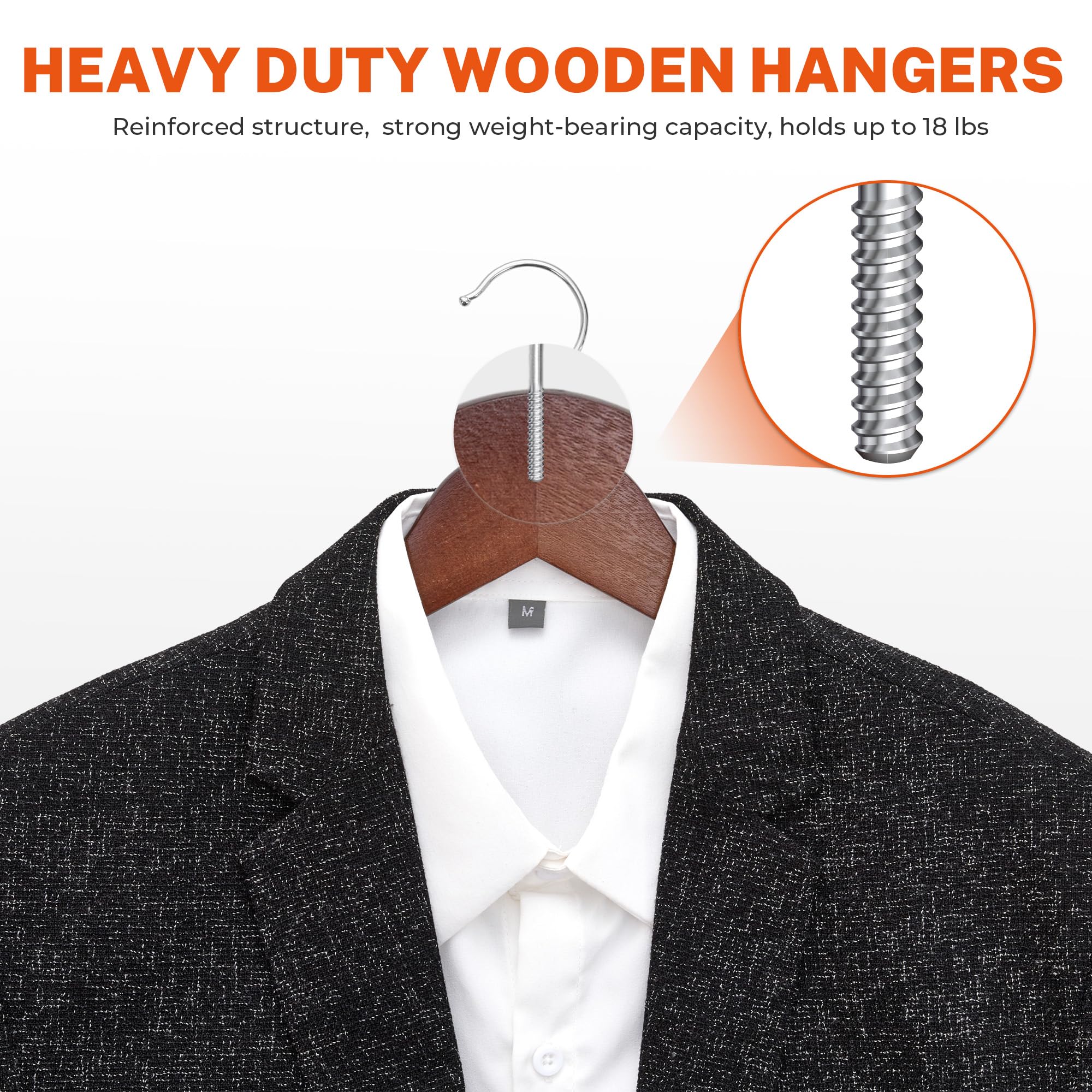 HOUSE DAY Wooden Hangers 12 Pack Hangers with Clips Wood Hangers Wooden Clothes Hanger Natural Smooth Finish Wooden Hanger Premium Wooden Hangers for Clothes Suit  Walnut