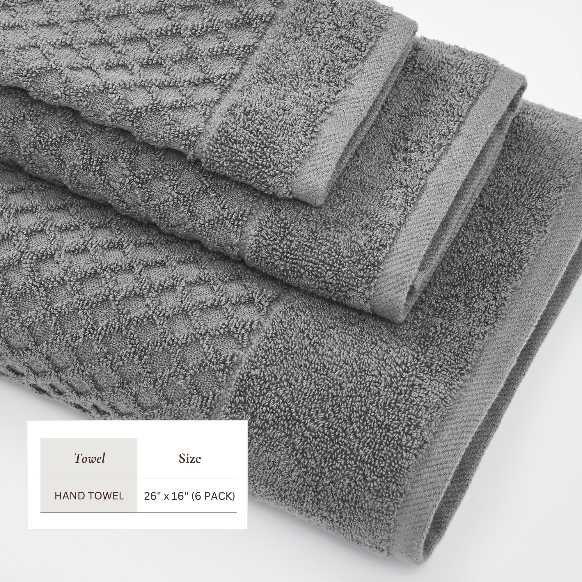 Great Bay Home 100% Cotton Grey Hand Towels  6 Soft Bathroom Hand Towels  Highly Absorbent, Quick Dry Bath Towels  Grayson Colle