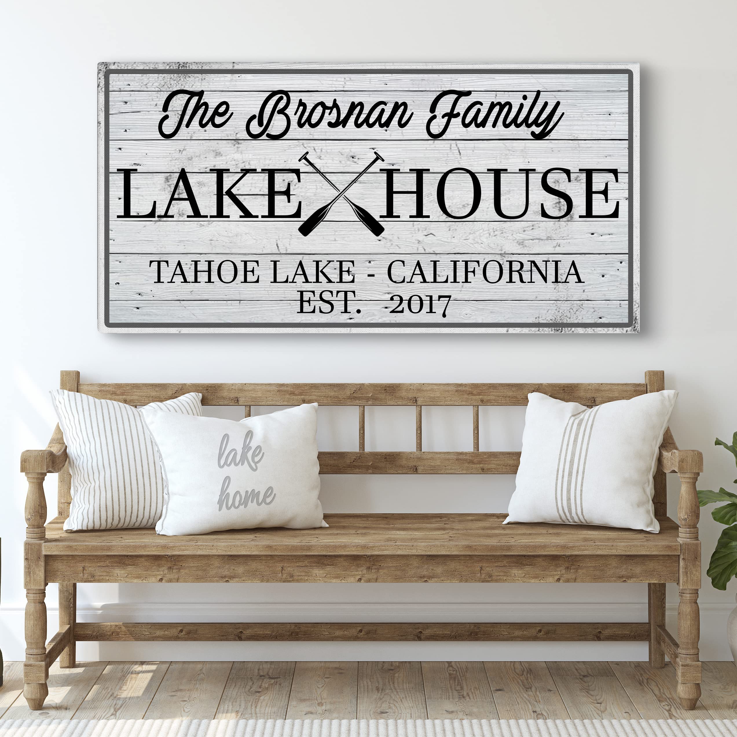 Tailored Canvases Custom Lake House Sign - Large Rustic Print Decor Ready-To-Hang Canvas Wall Art For Home, Living Room, Bedroom