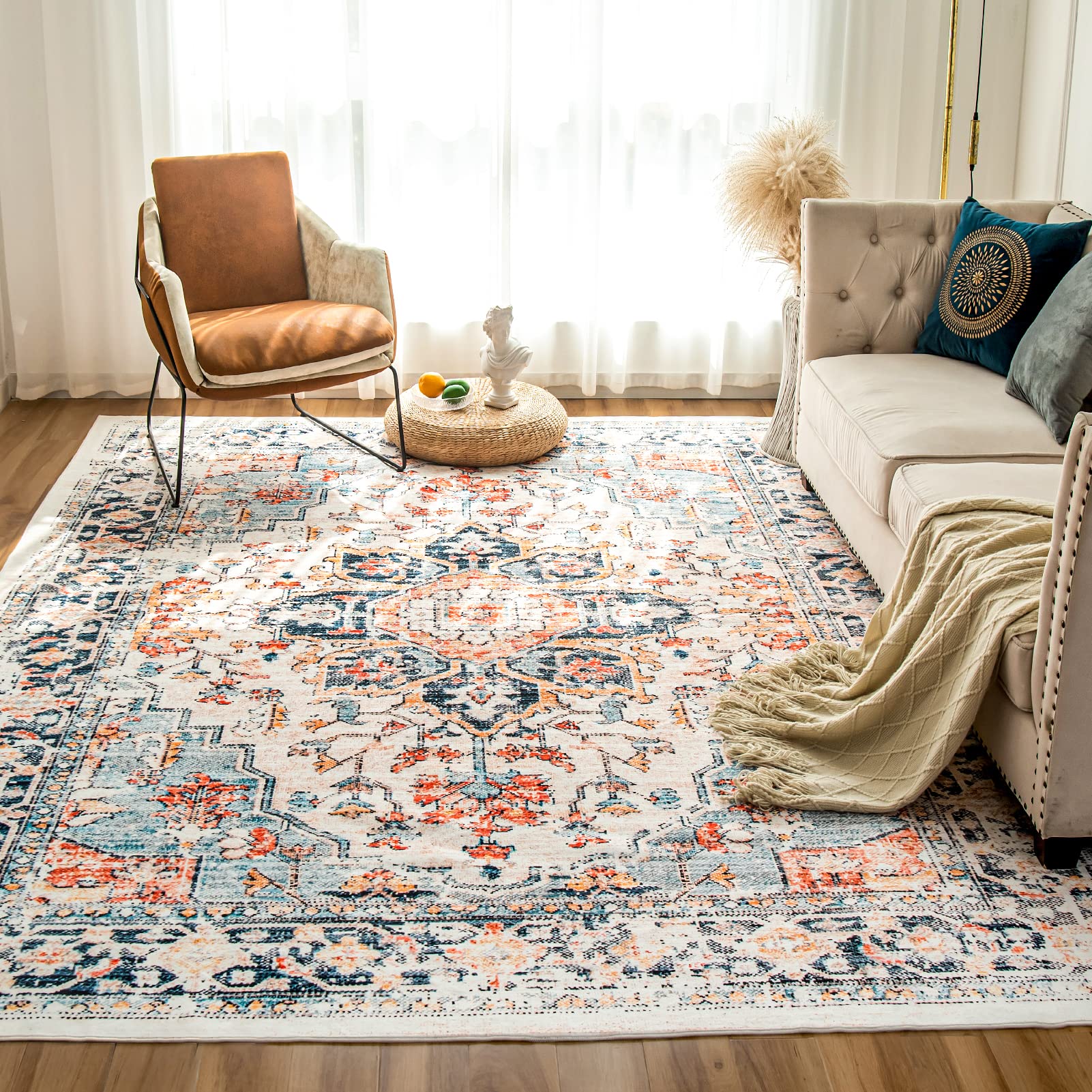 VK VKLIVING Machine Washable Rug 5x7 Vintage Design Washable Area Rugs with Non Slip Rugs for Living Room Bedroom Traditional 