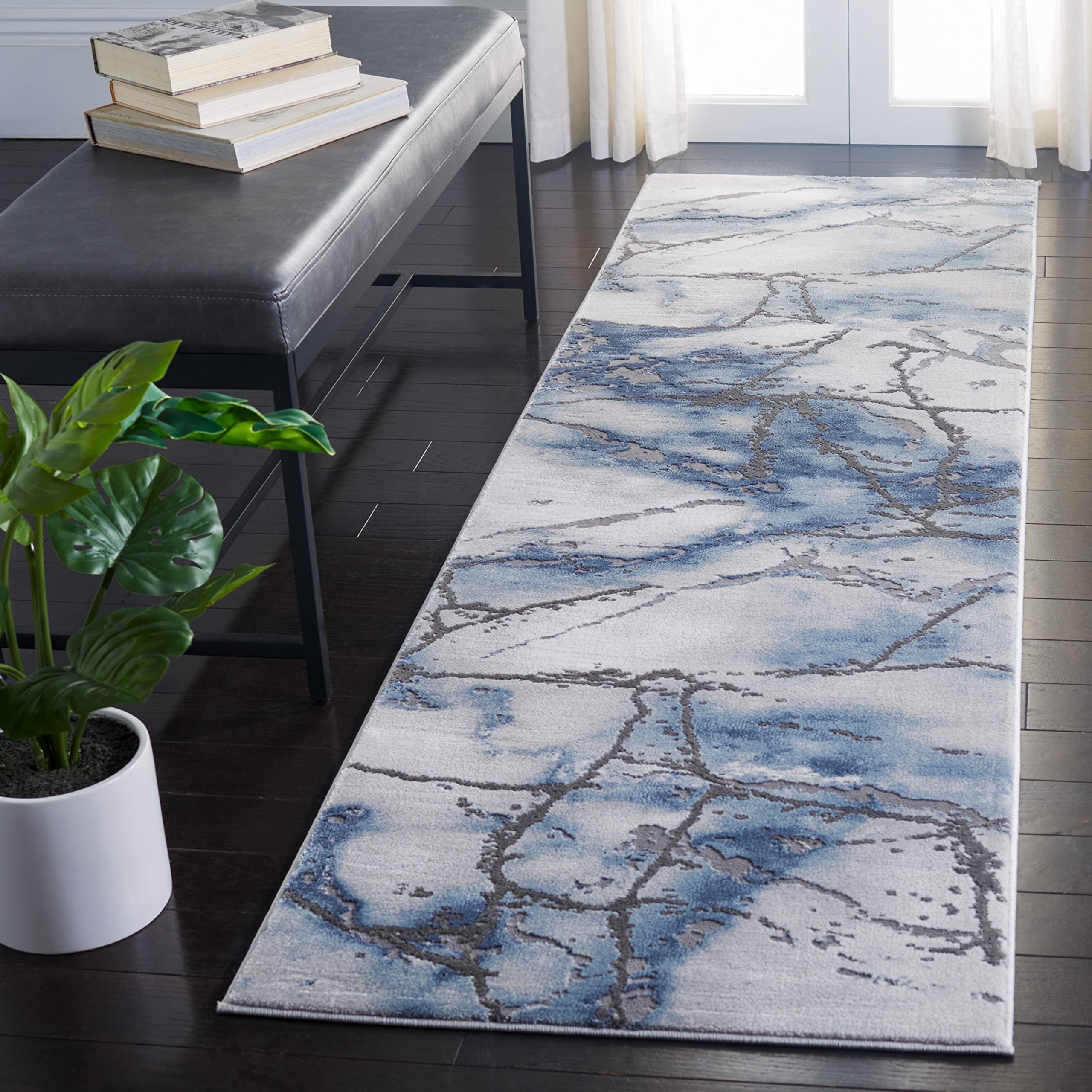 SAFAVIEH Craft Collection Runner Rug - 23 x 18, Grey & Blue, Modern Abstract Design, Non-Shedding & Easy Care, Ideal for High 