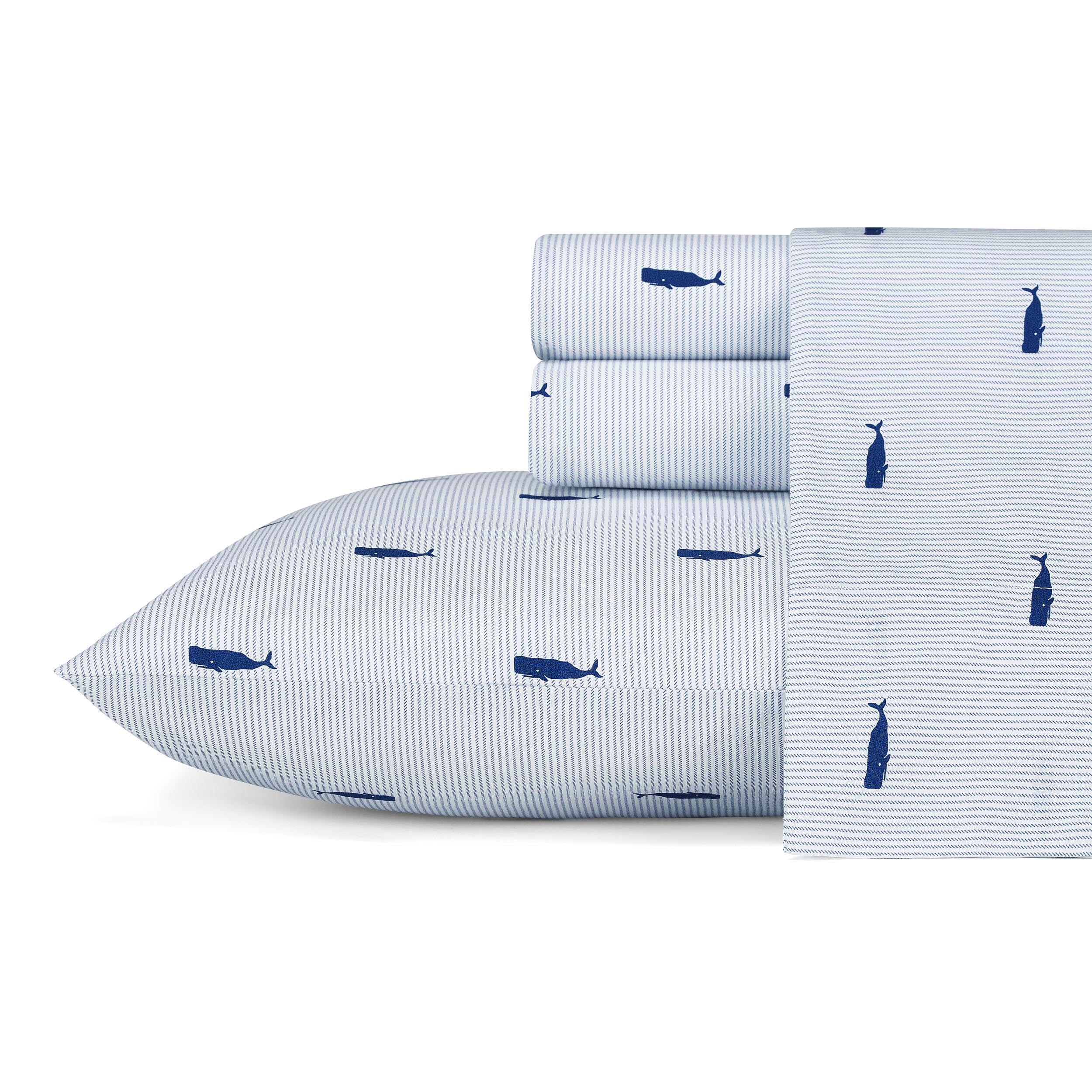 Nautica - Twin Sheet Set, Cotton Percale Bedding Set, Crisp  Cool, Lightweight  Breathable (Whale Stripe Blue, Twin)