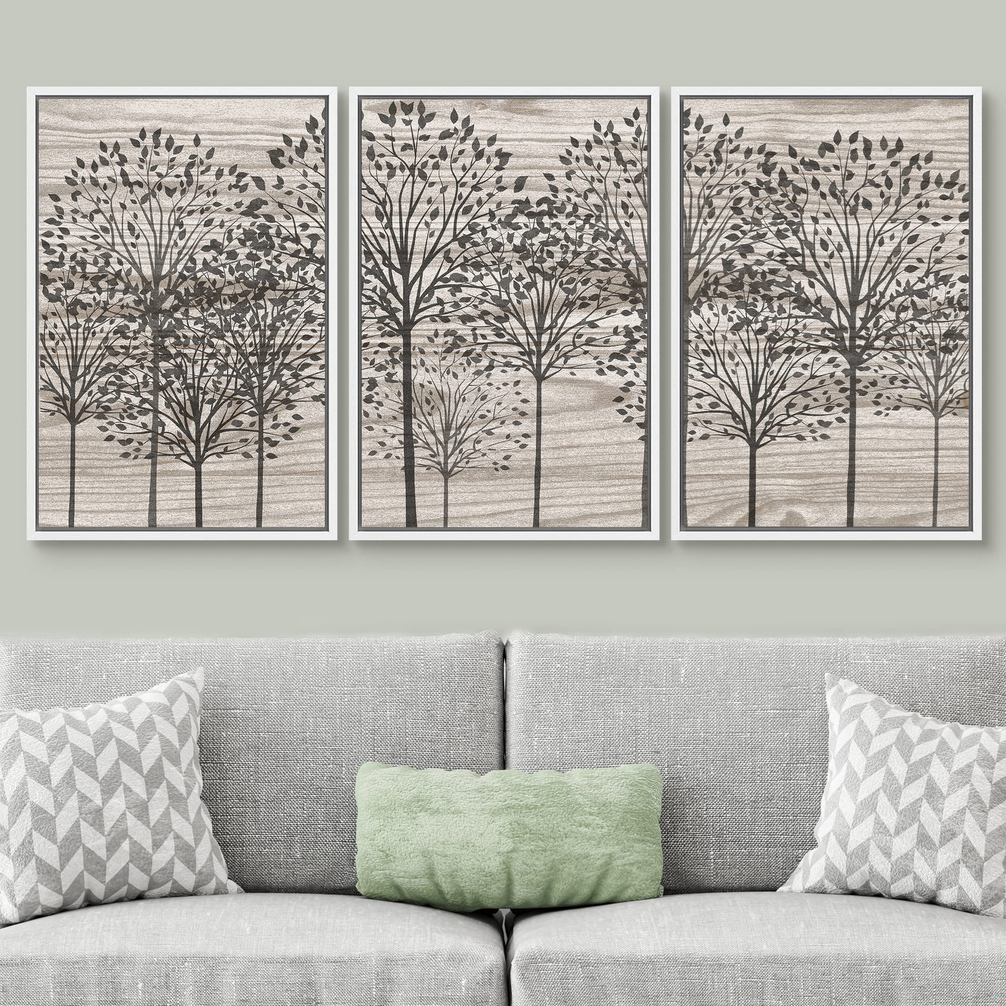 Signwin Framed Canvas Print Wall Art Set Dark Forest Tree Silhouette Collage Nature Wilderness Wood Panels Modern Art Rustic Sce