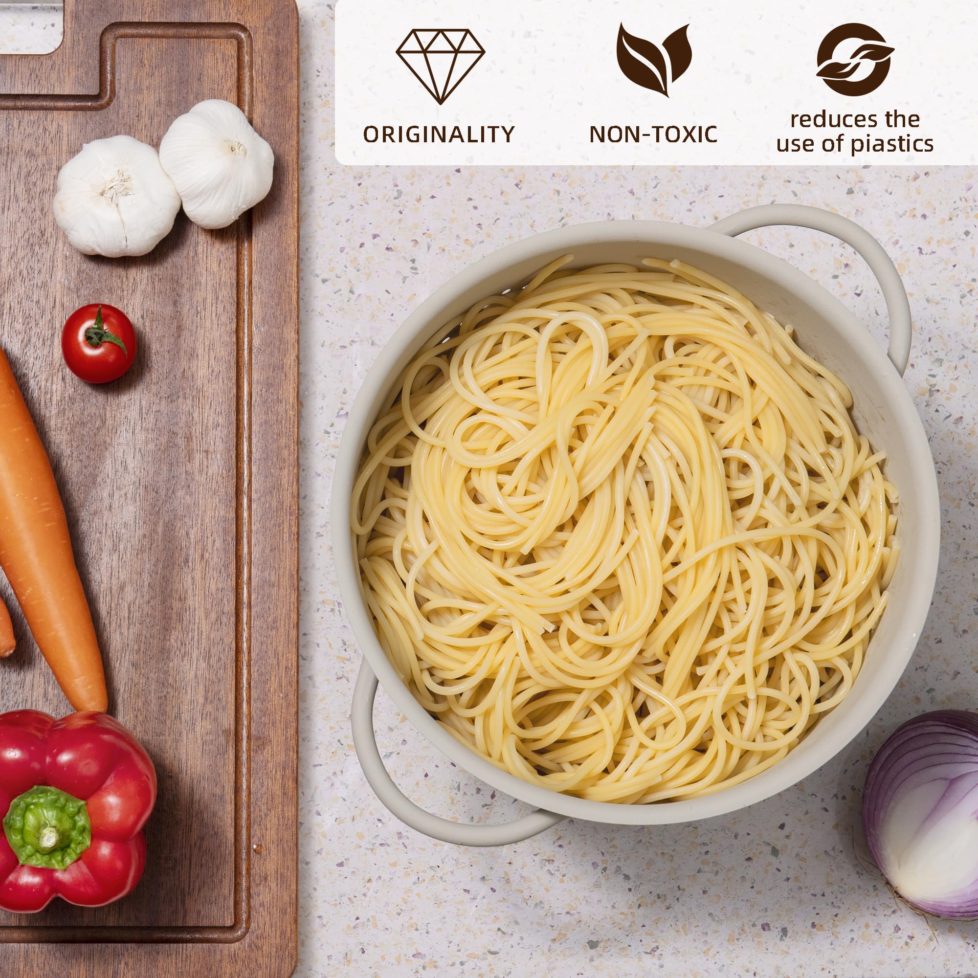 Metal Colander 5 Quart Powder Coated Self-Draining Metal Strainer With Base,Kitchen Pasta Fruit Vegetable Basket With Double Han