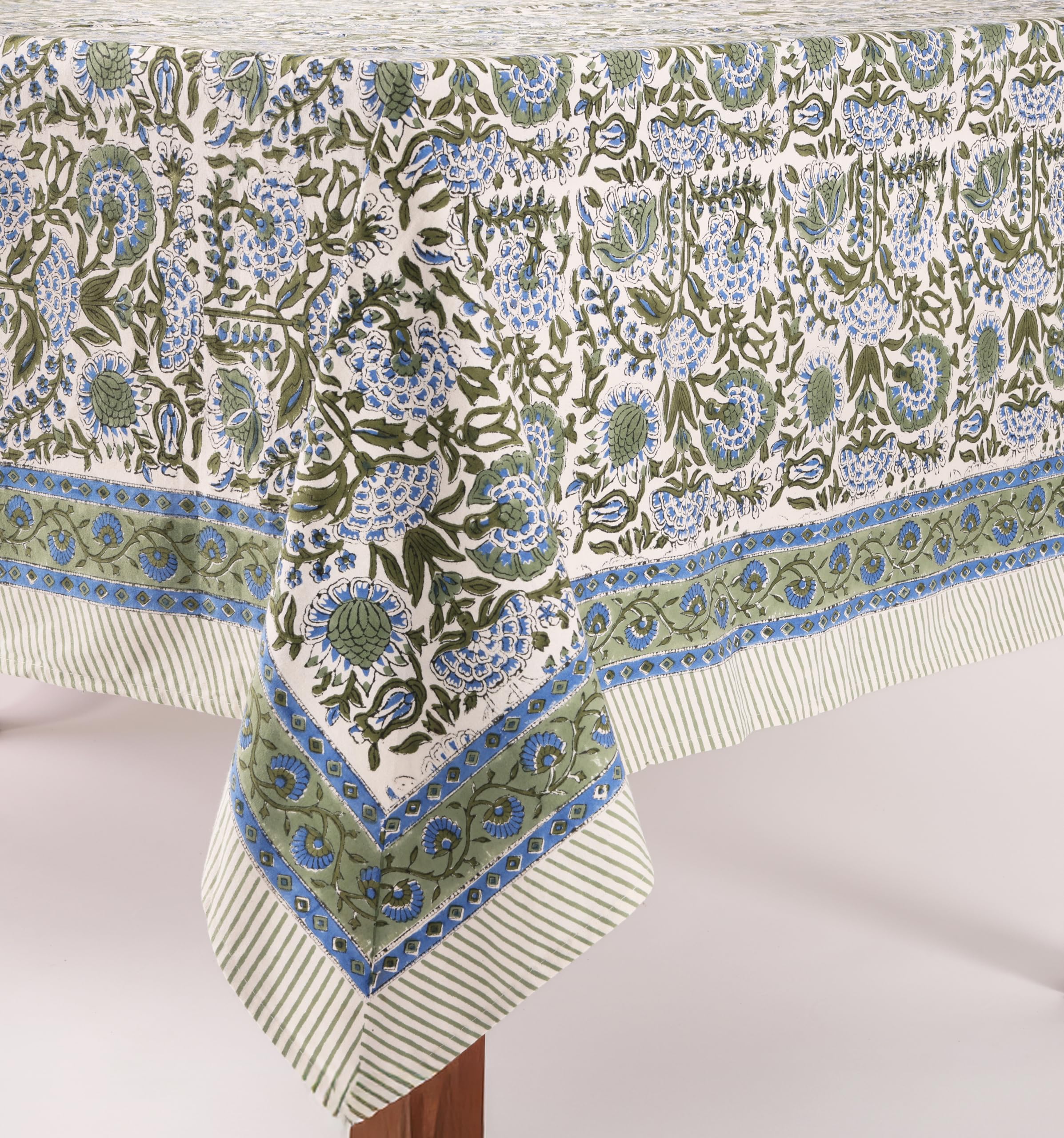 ATOSII Clover Blue 100% Cotton Square Fall Tablecloth, Handblock Floral Linen Table Cloth for Kitchen Dining Table I Parties Wed