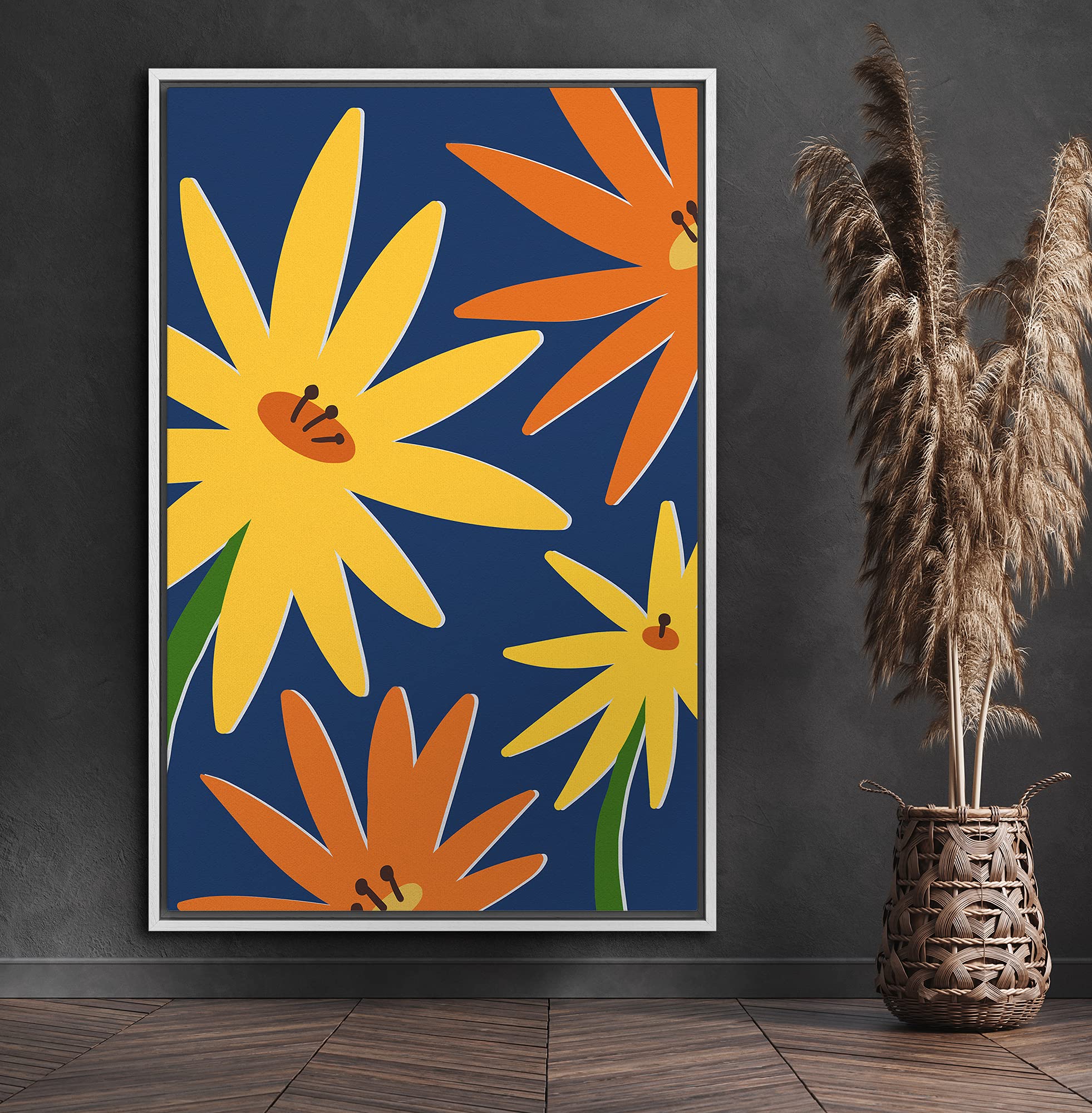 Signford Framed Canvas Print Wall Art Yellow & Orange Flower Print Nature Wilderness Illustrations Modern Art Contemporary Color