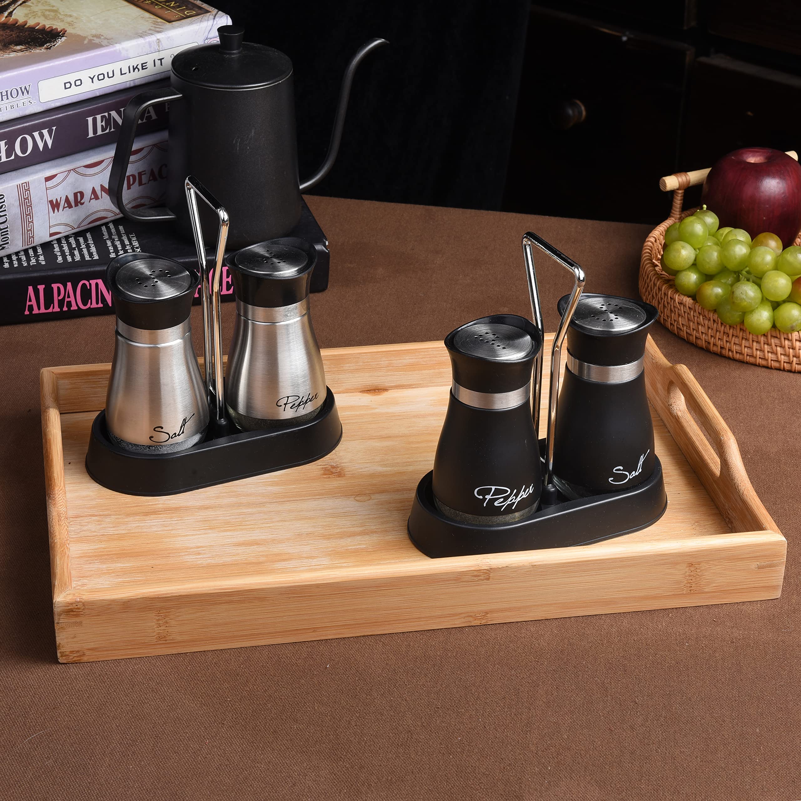 Wartter Stainless Steel And Glass Salt And Pepper Shaker Sets With Holder (Sliver)