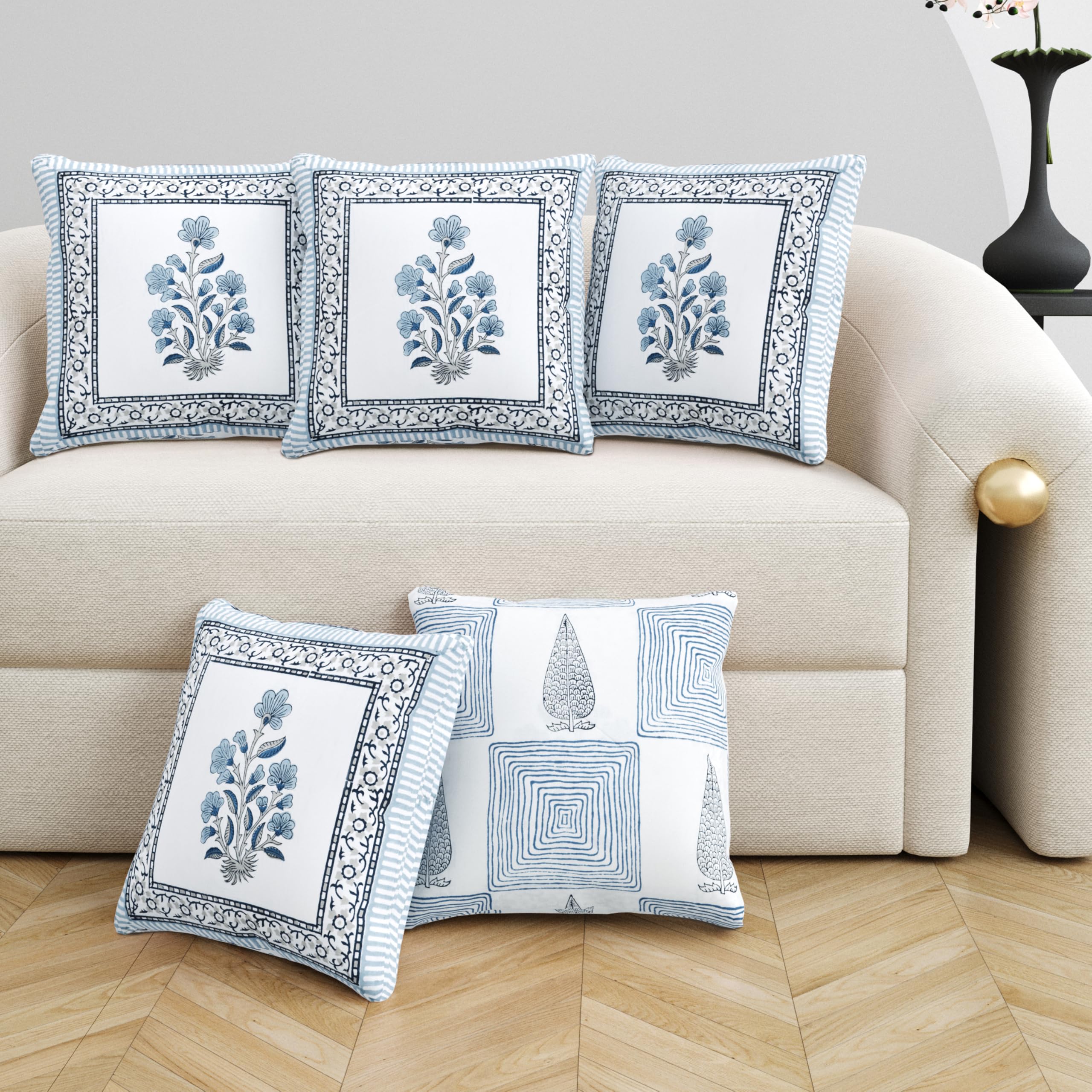 Blocks Of India Hand Block Printed Cotton Cushion Cover (16 X 16 Inches) (5, Pink Rose)