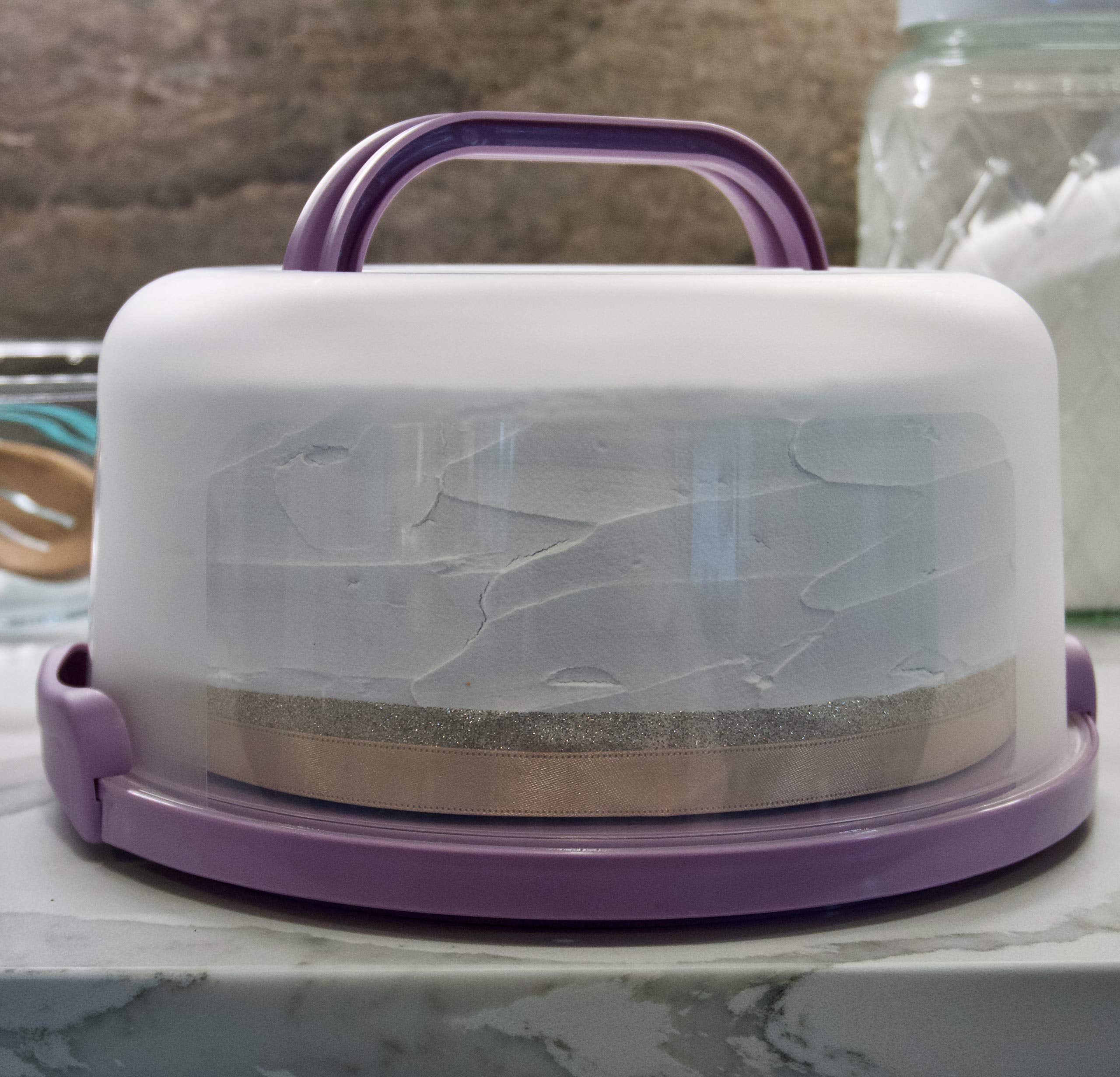 Top Shelf Elements Round Cake Carrier Two Sided Cake Holder Serves As Five Section Serving Tray, Portable Cake Stand Fits 10 Inc