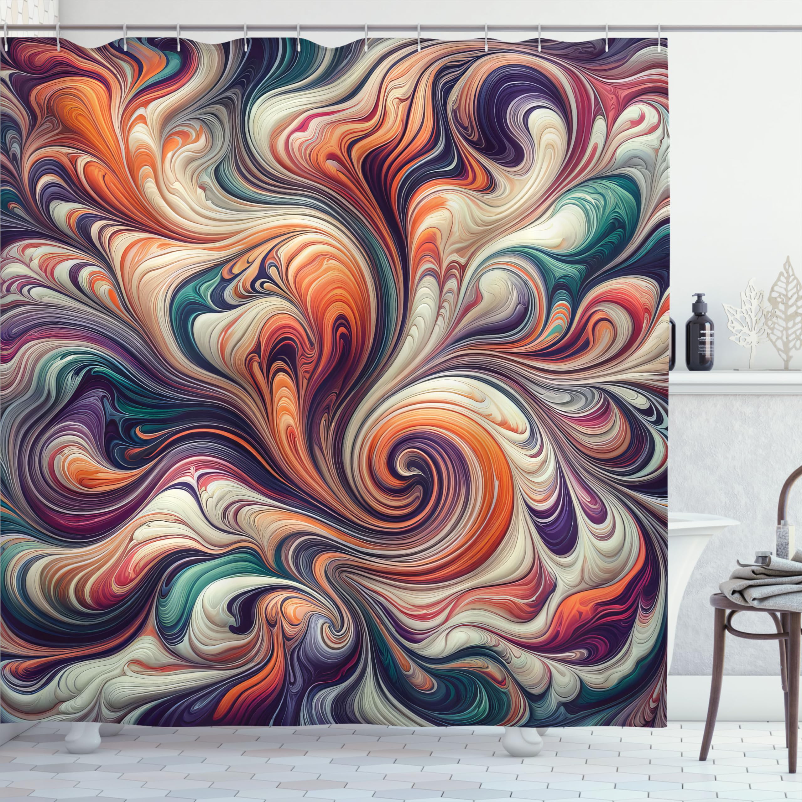 Ambesonne Colorful Shower Curtain, Abstract Art Groovy Integration Of Jumbling Tones Dreamy Composition, Cloth Fabric Bathroom D