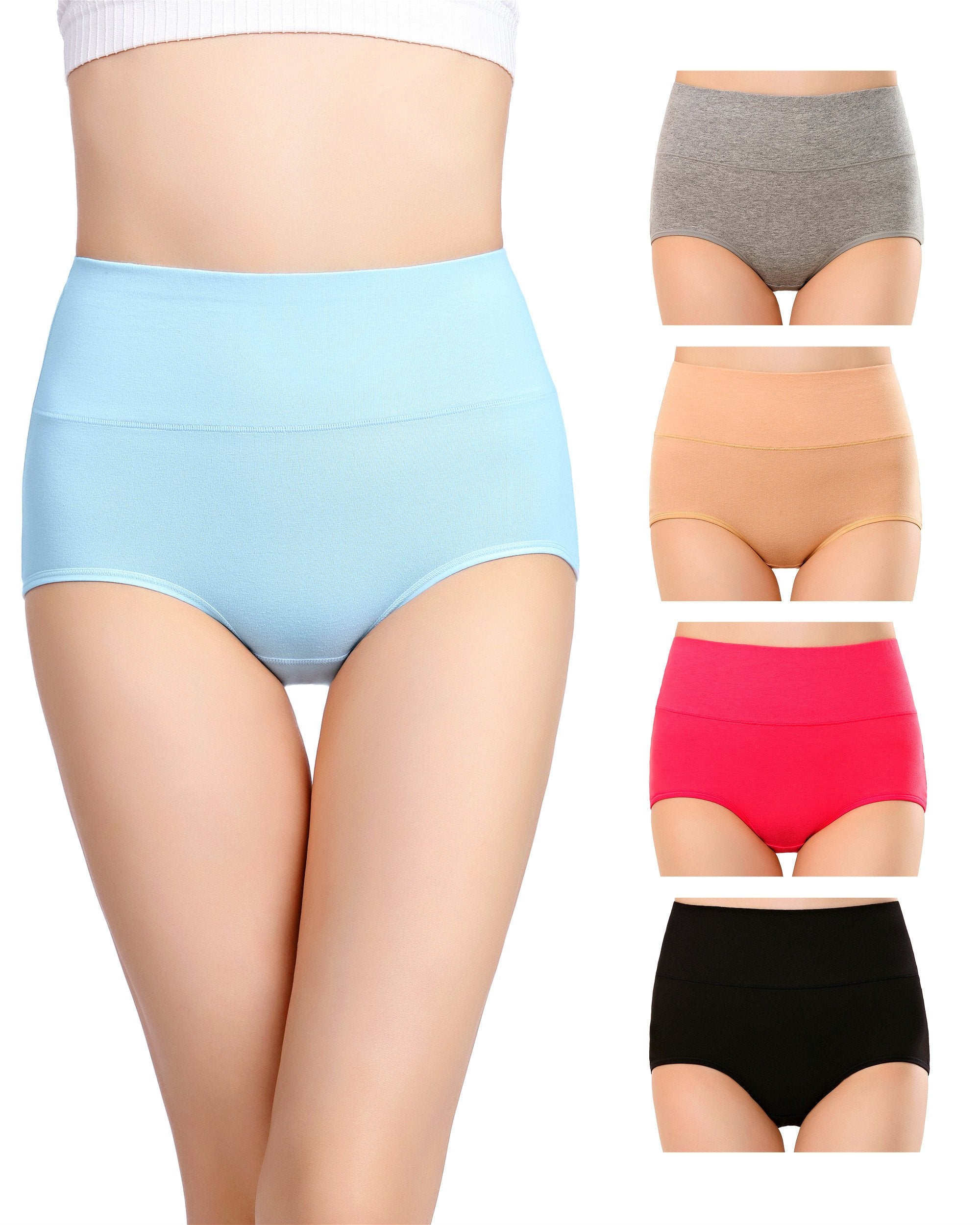 Cauniss Womens High Waist Cotton Panties C-Section Recovery Postpartum Soft Stretchy Full Coverage Underwear(5 Pack) (S) Multico