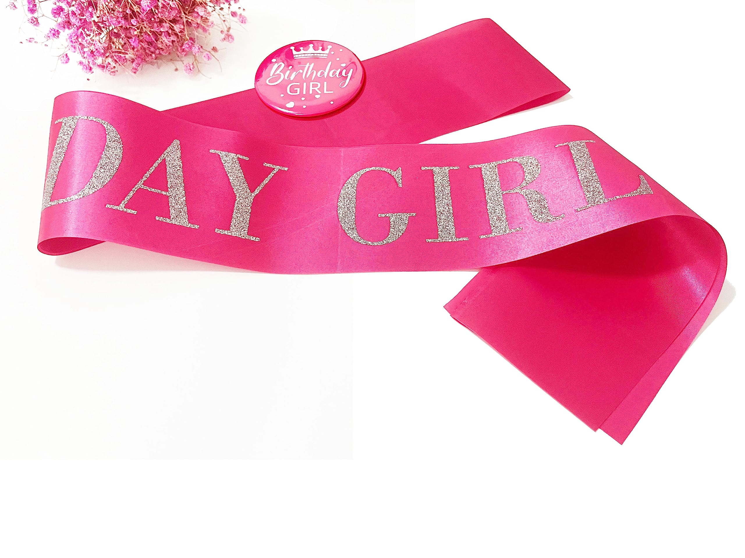 Birthday Girl Sash,Hot Pink Satin With Silver Glitter Letter, Happy 16Th,18Th,21St,30Th 40Th 50Th 60Th 70Th 80Th Or Any Other Bi