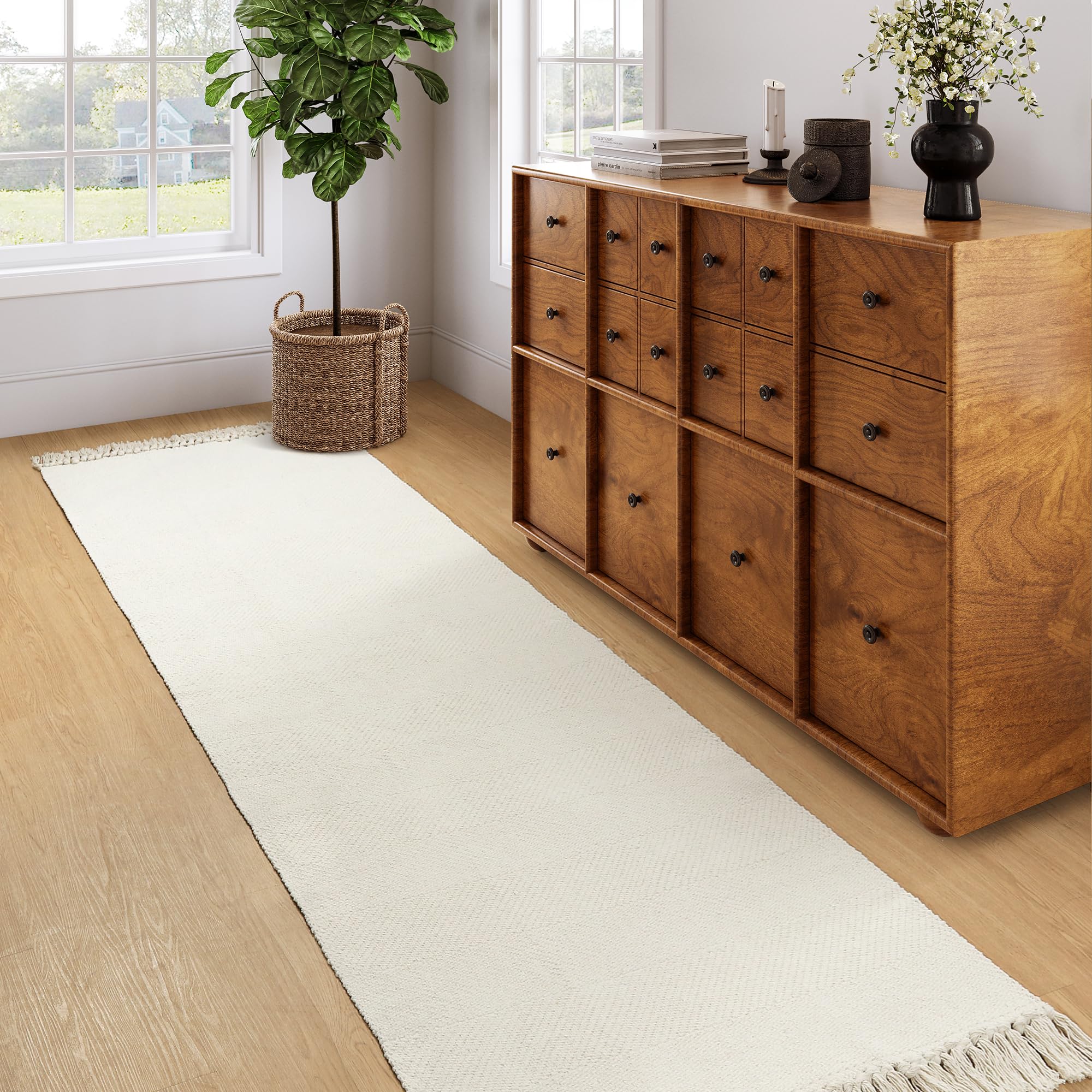 Collive Long Hallway Runner Rug 2.6 x 8, Washable Runner Indoor Entryway Rug, White/Beige Braided Woven Kitchen Runner Rugs Lo