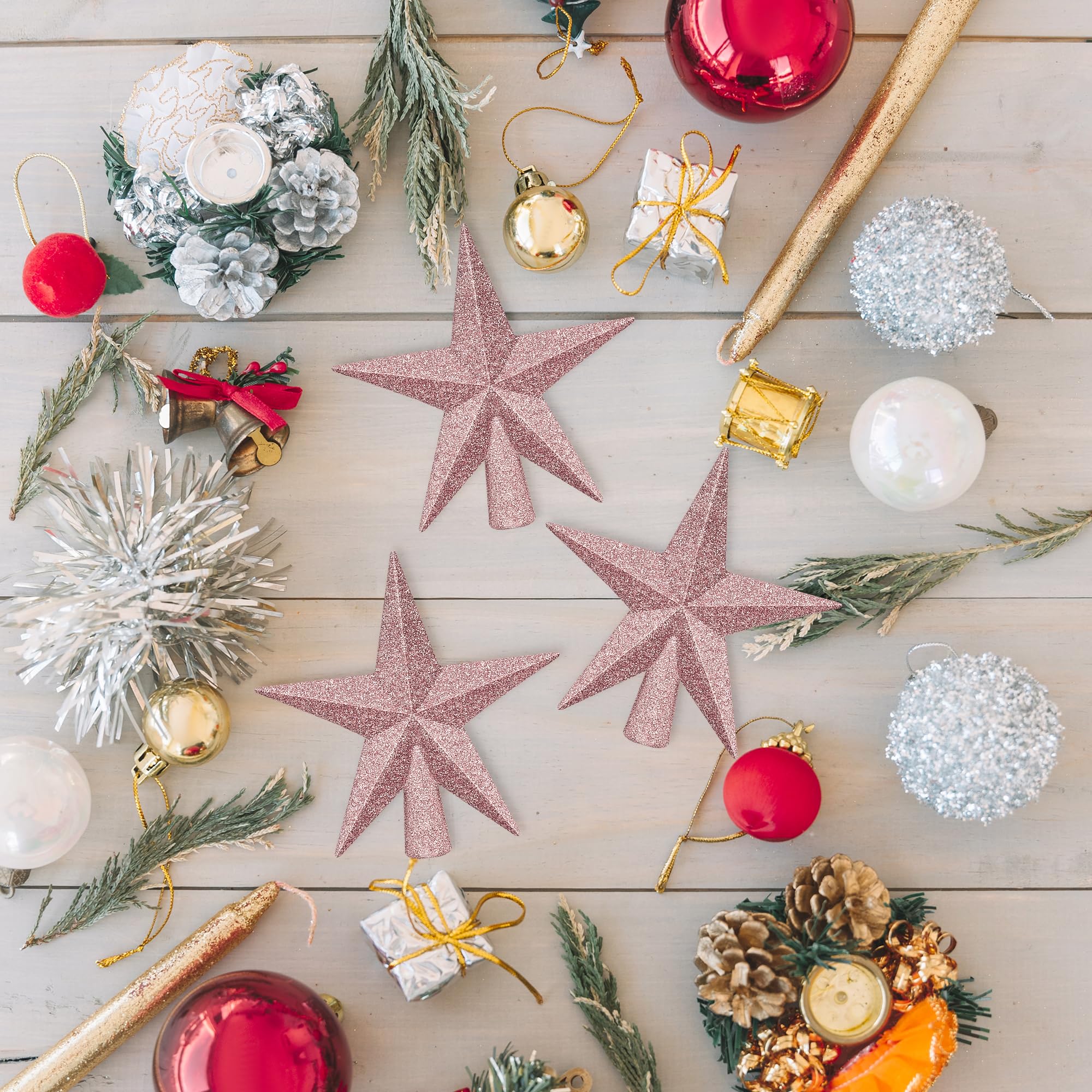 1PCS Tree Topper Star, 4 Rose Gold Christmas Tree Topper Decorations, 3D Glitter Mini Bethlehem Star Shatterproof Tree Decor, Wa