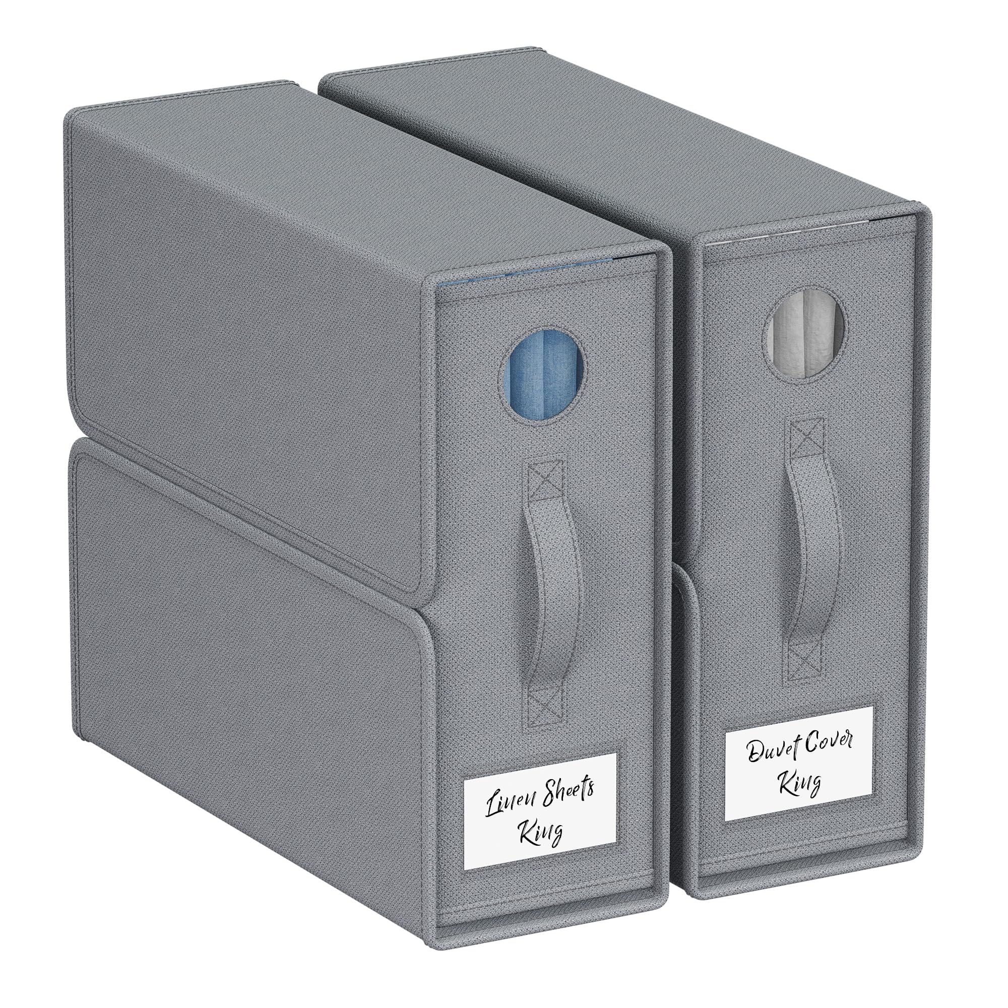 TRZZ Sheet Organizers and Storage, 2-Pack, Queen/King Size (Grey), Sheet Organizer, Foldable Fabric Storage Bins for Bed Sheets,