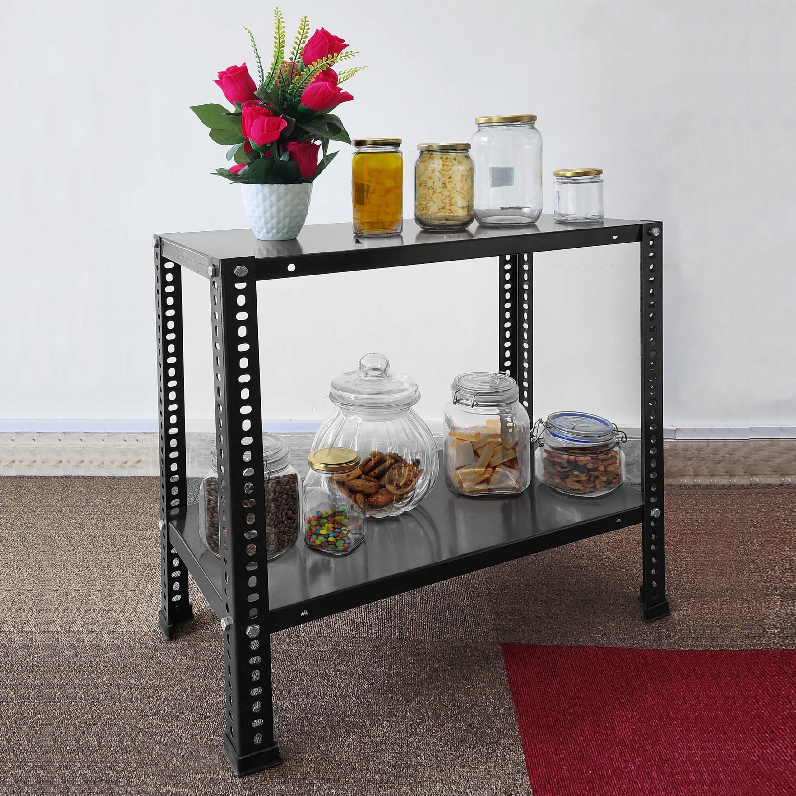 Pure Source India Iron Matte Finish Adjustable Display Rack For Home Office & Gym Use (2 Ft, 2 Shelf)