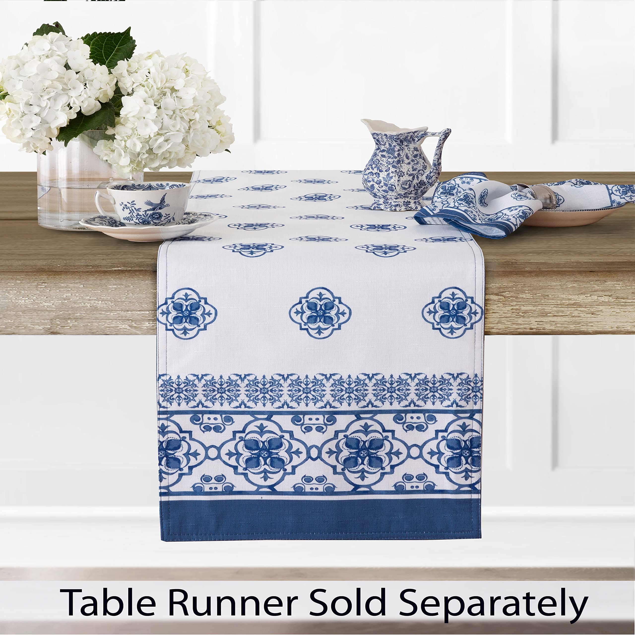 Newbridge Rectangle Fabric Placemats, Set Of 4 Placemats, Mykonos Blue Mediterranean, Indoor Outdoor Stain Resistant No-Iron Pla
