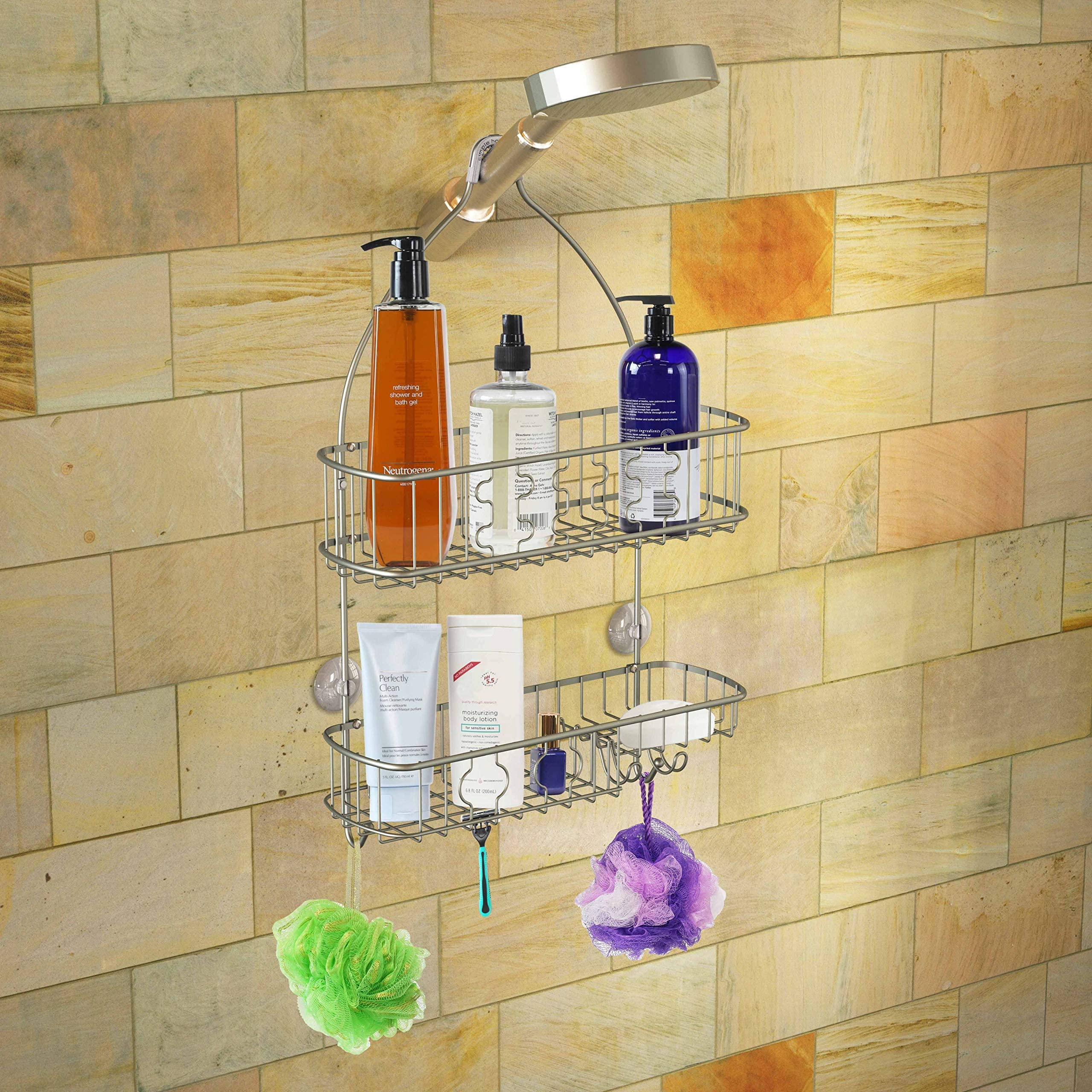 Simple Houseware Bathroom Hanging Shower Head Caddy Organizer,Silver (26 X 16 X 5.5 Inches)