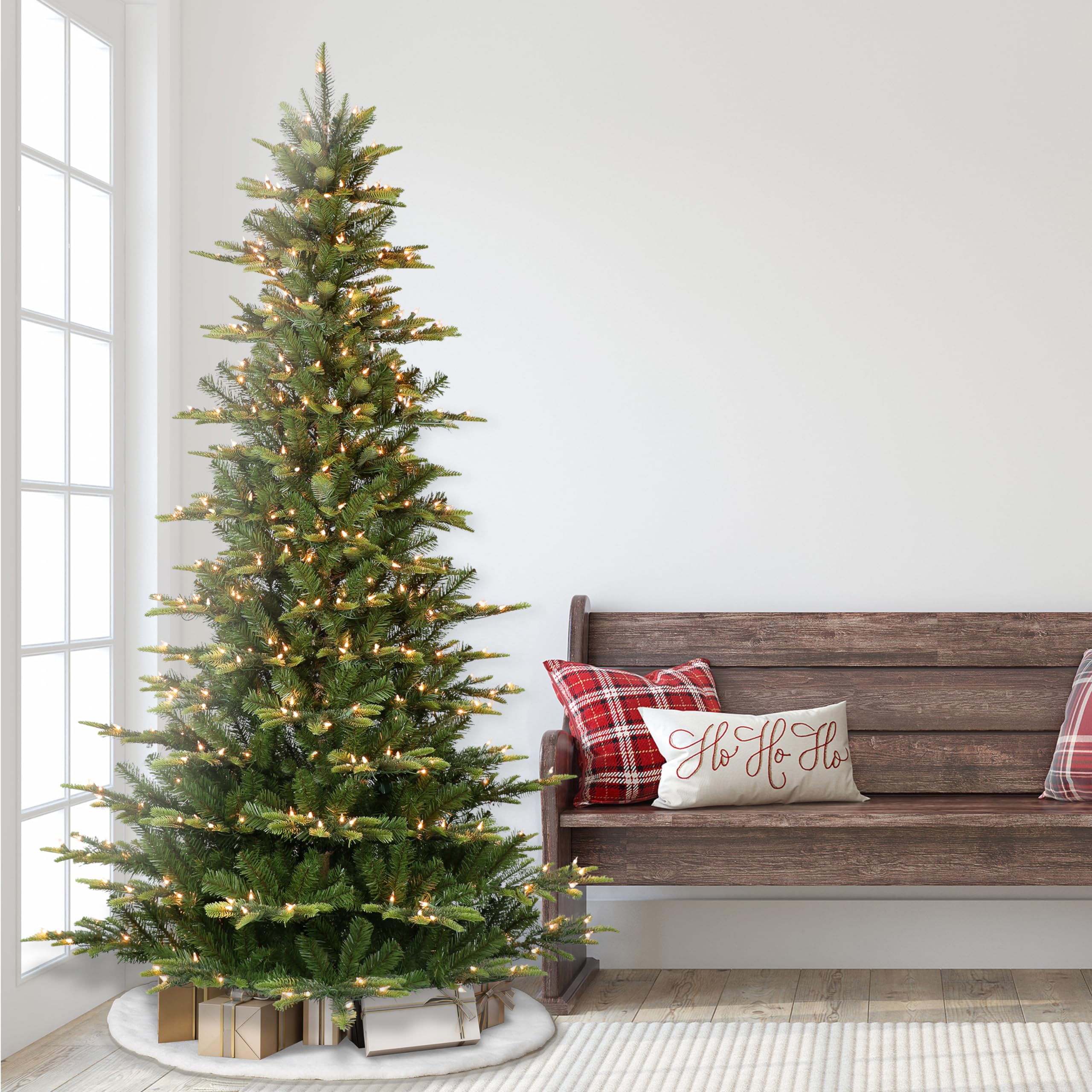 Puleo International 6.5ft Pre-Lit Slim Aspen Fir Artificial Christmas Tree with 350 Clear Lights, 760 Realistic Dense Branch Tip
