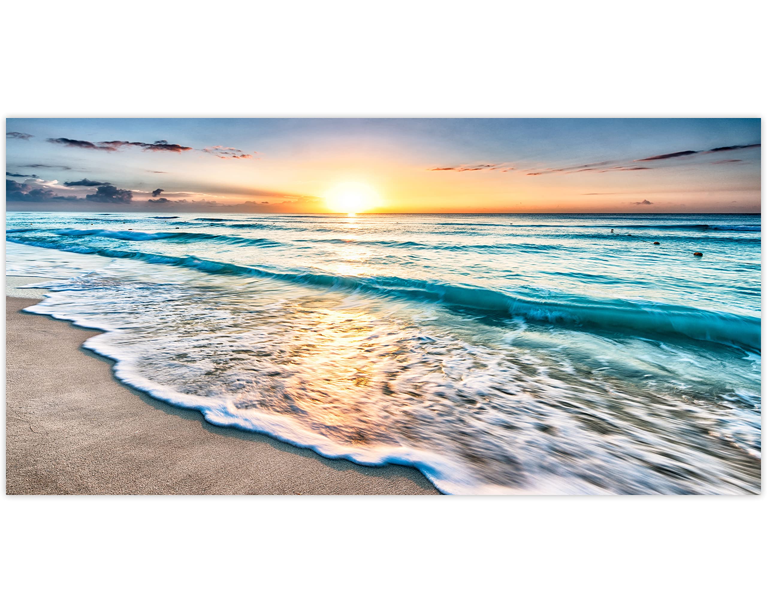 Tutubeer 1 Pcs Beach Wall Art Beach Wall Decor Blue Sea Sunset White Beach Ocean Wall Art Beach Pictures Wall Art Seascape Print