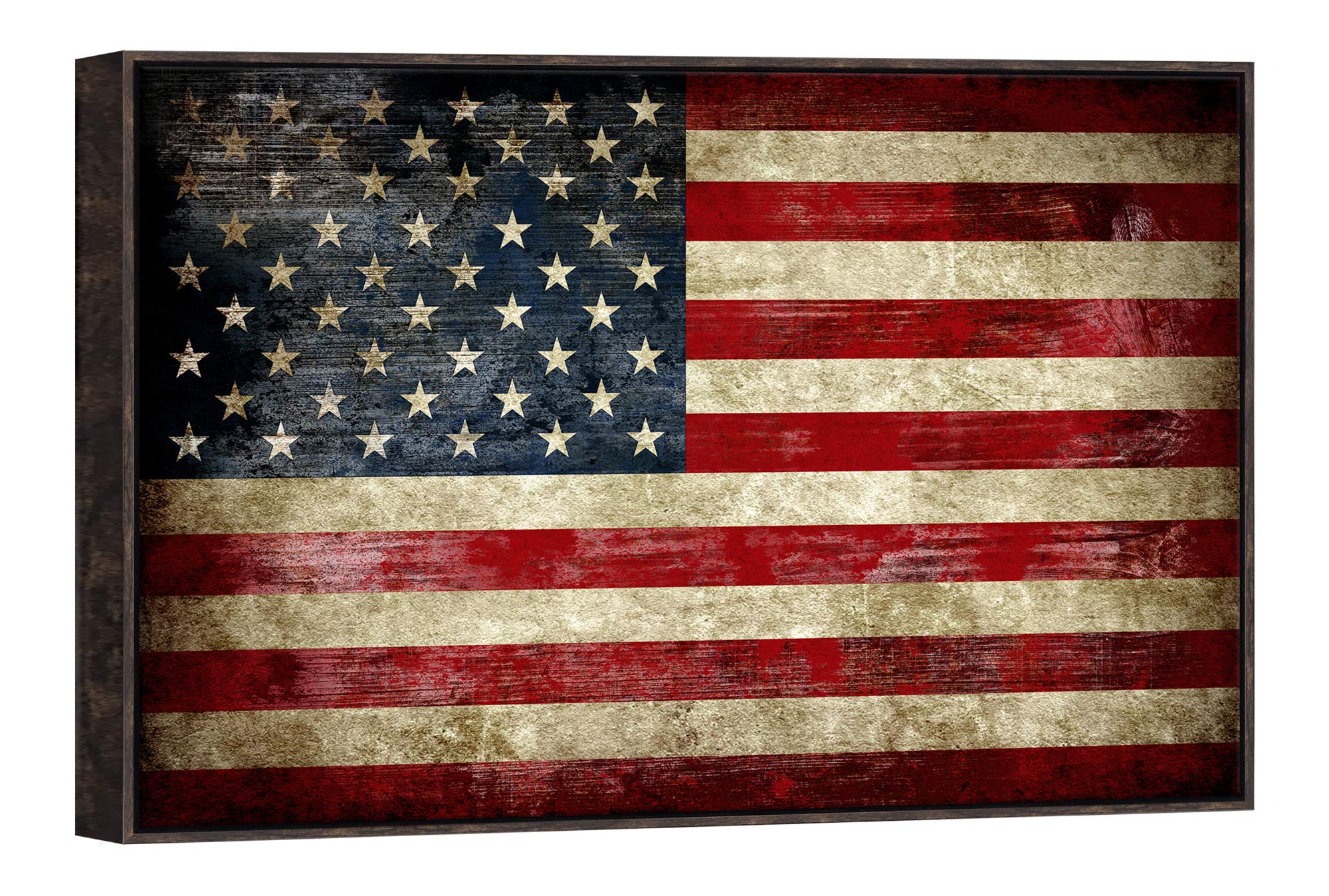 Pyradecor Walnut Framed Large Old Vintage American Flag Canvas Prints Wall Art Pictures Paintings For Living Room Office Home De
