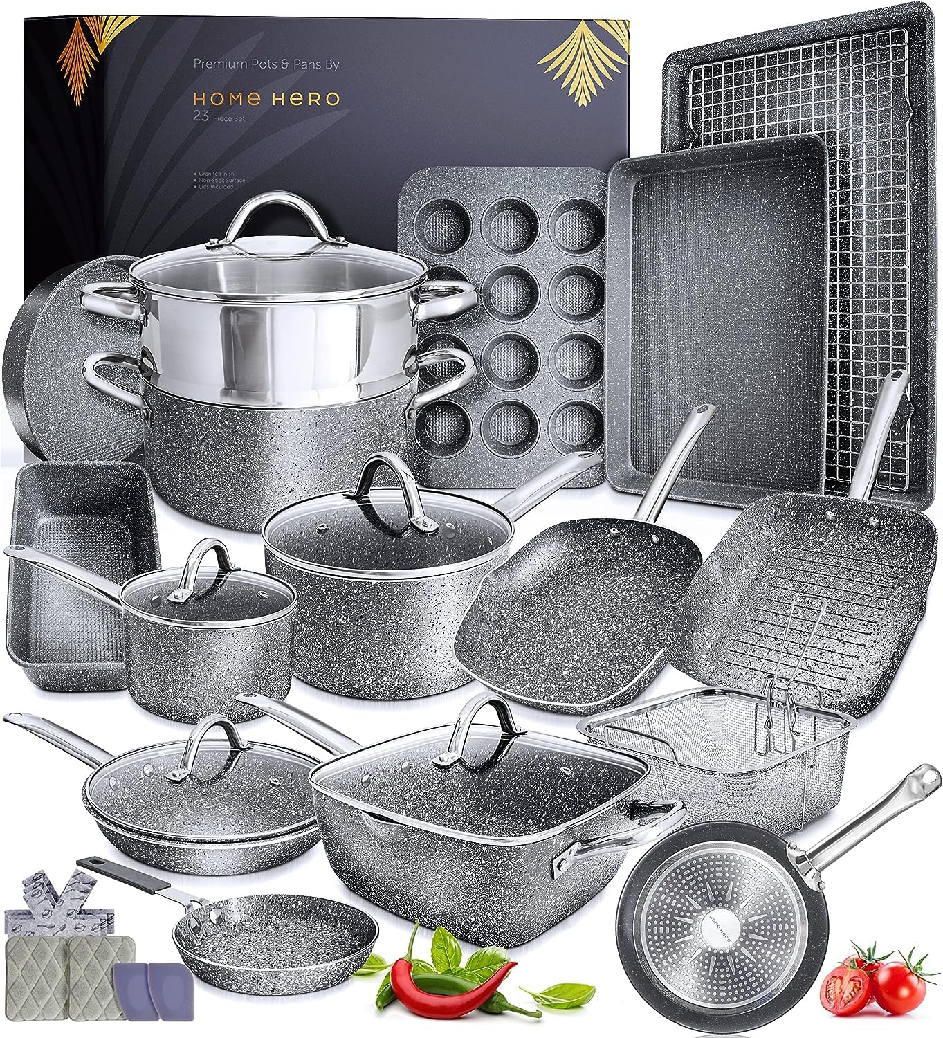 Home Hero Pots and Pans Set Non Stick - Induction Compatible Kitchen Cookware Sets + Bakeware Sets - Non Stick, PFOA Free, Oven